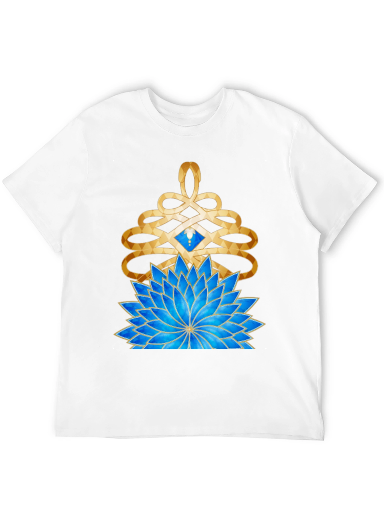 Mystic Lotus Graphic Tee - Gold & Blue Design