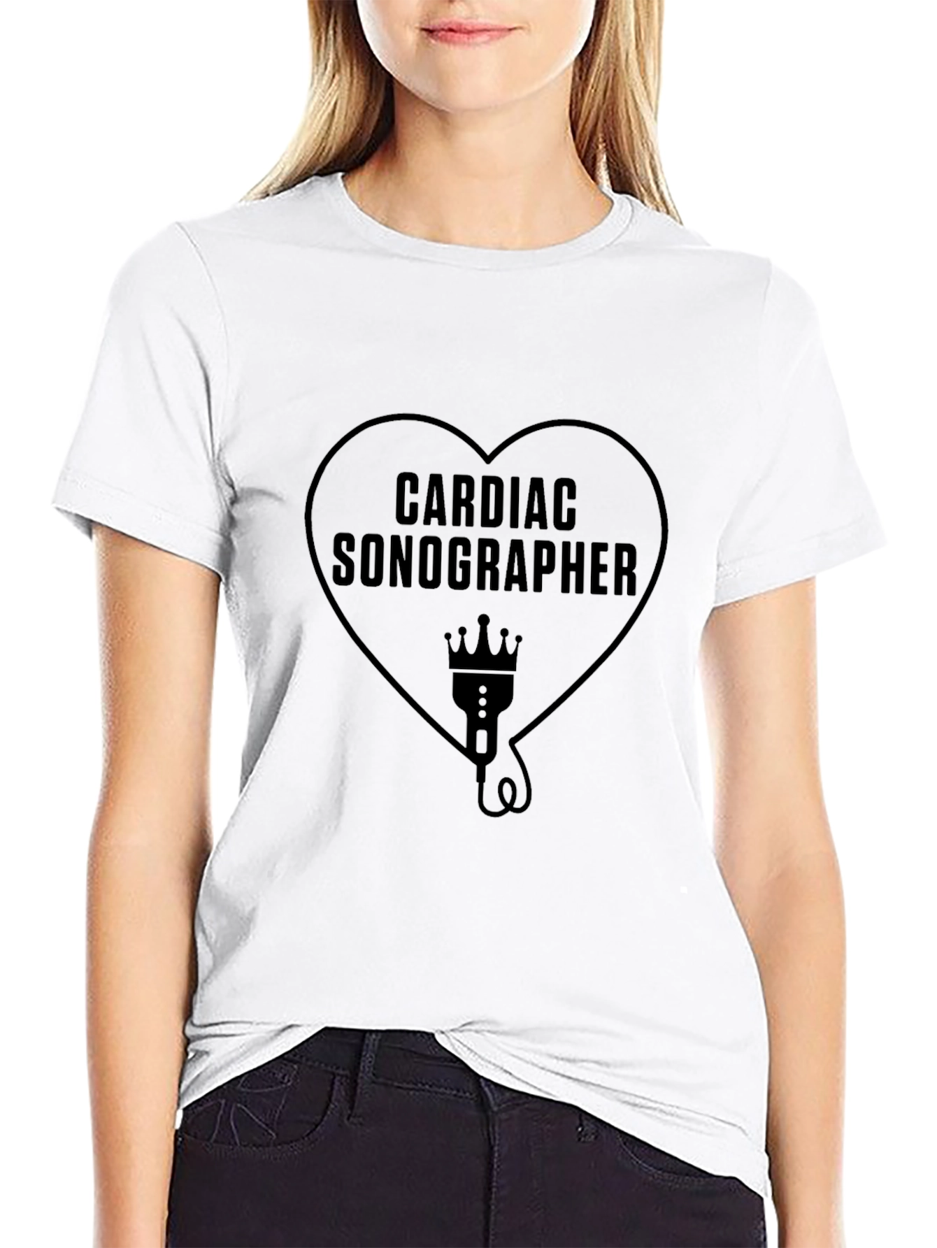 Cardiac Sonographer Heart Graphic Tee - Black Cotton
