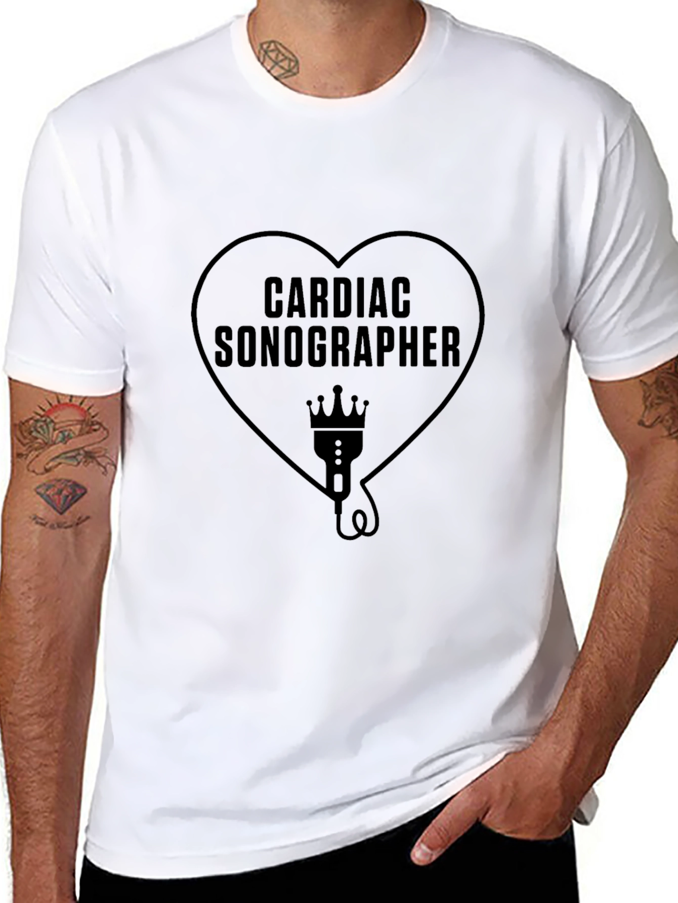 Cardiac Sonographer Heart Graphic Tee - Black Cotton