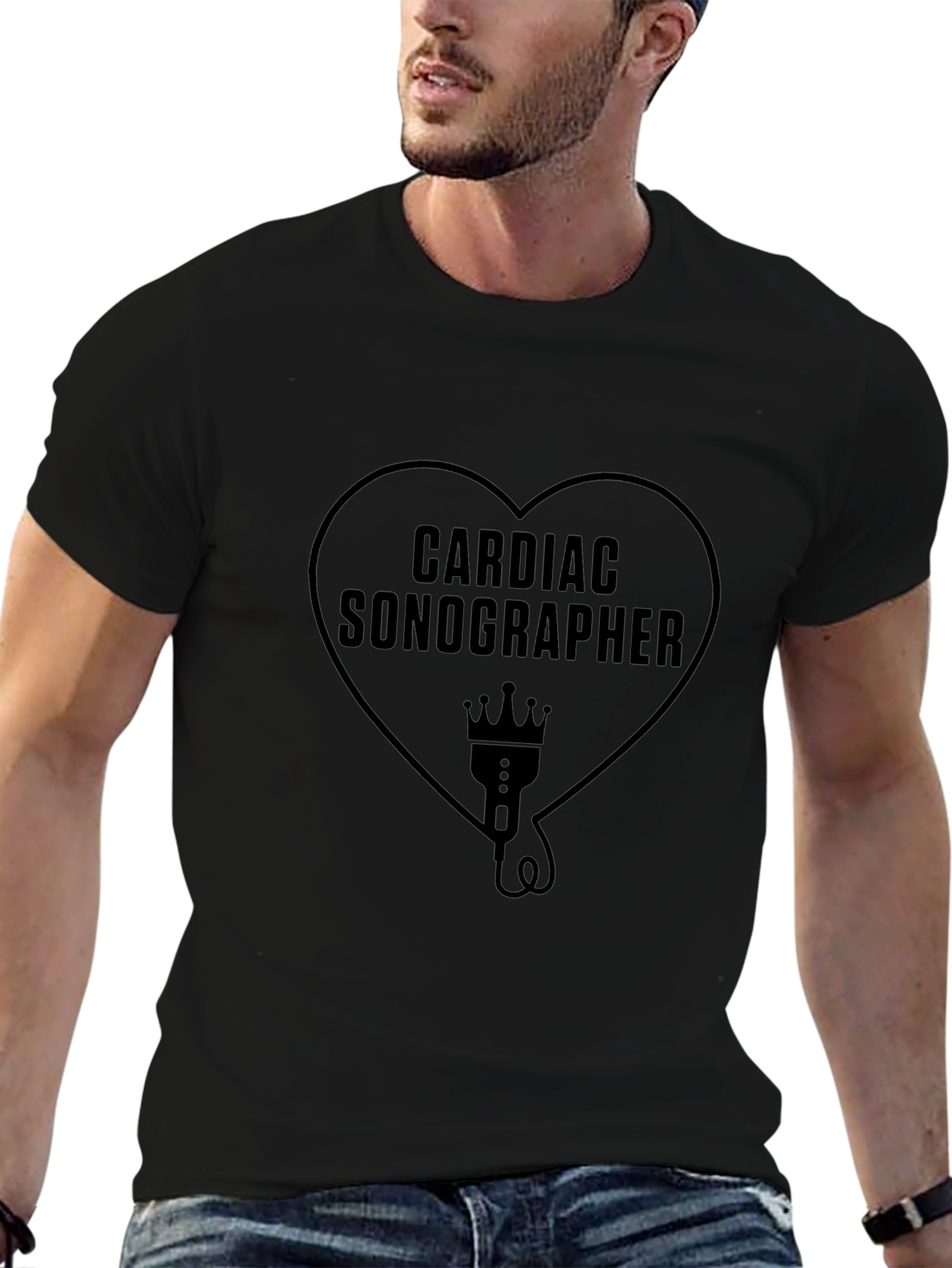 Cardiac Sonographer Heart Graphic Tee - Black Cotton