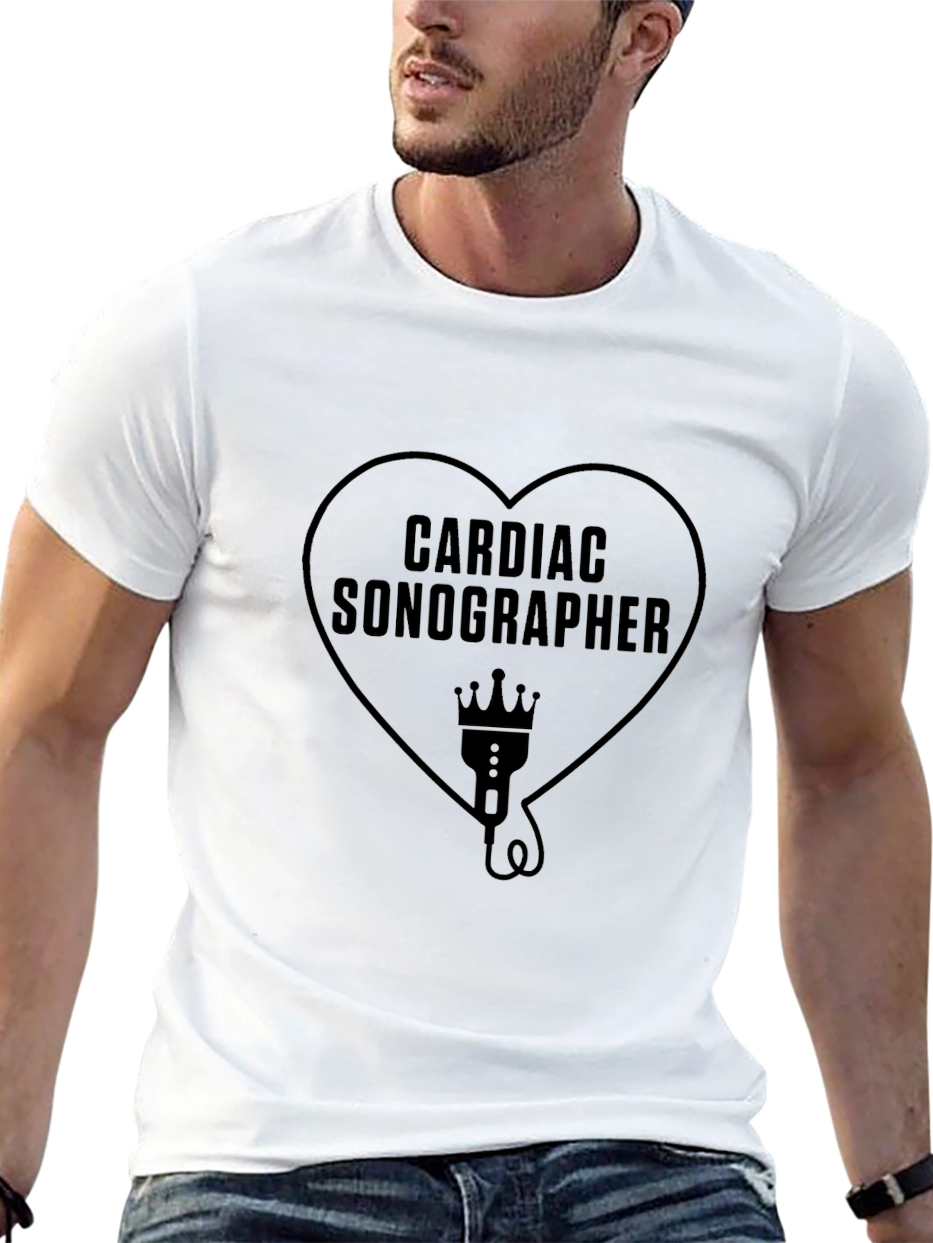Cardiac Sonographer Heart Graphic Tee - Black Cotton