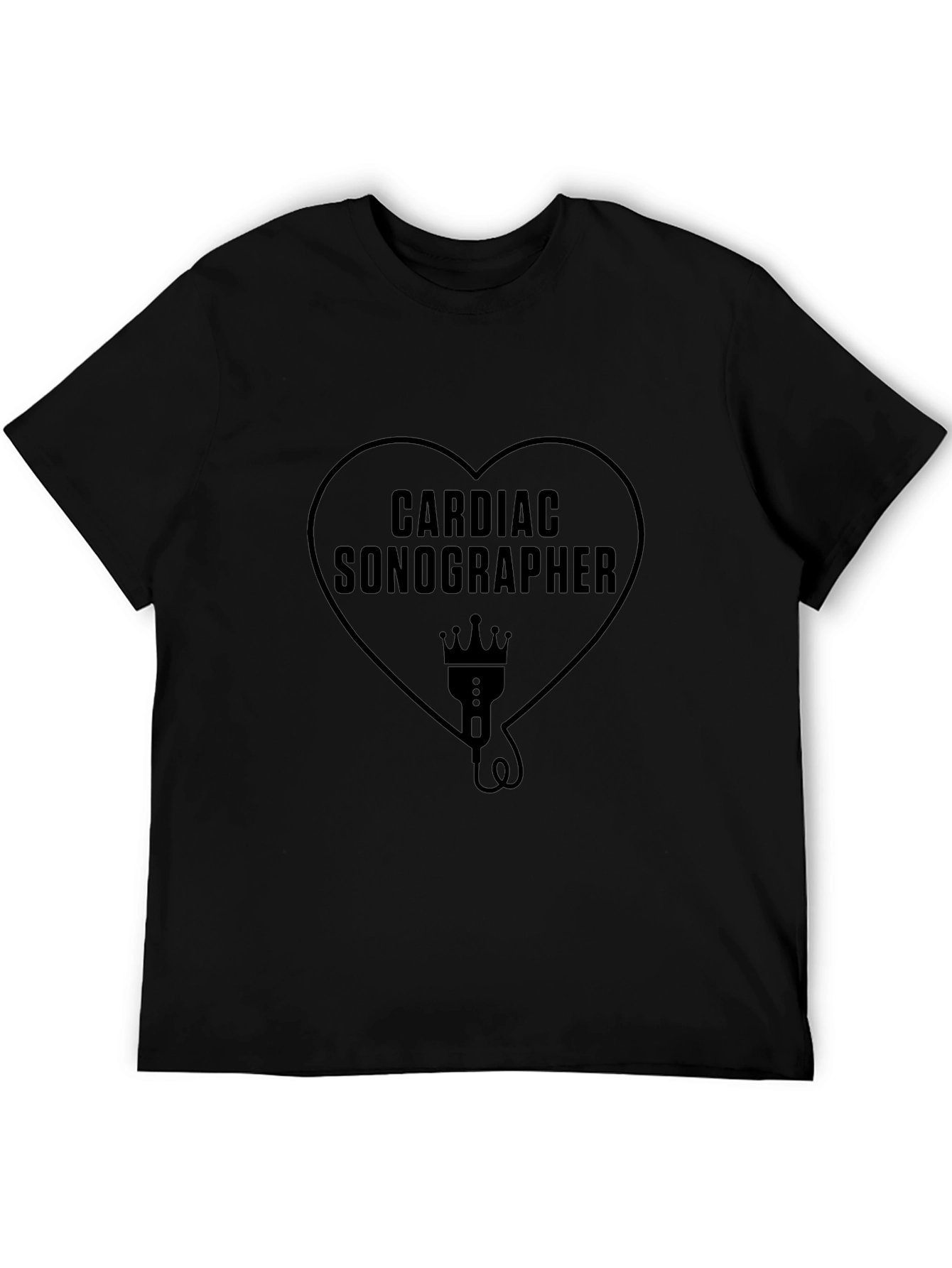 Cardiac Sonographer Heart Graphic Tee - Black Cotton