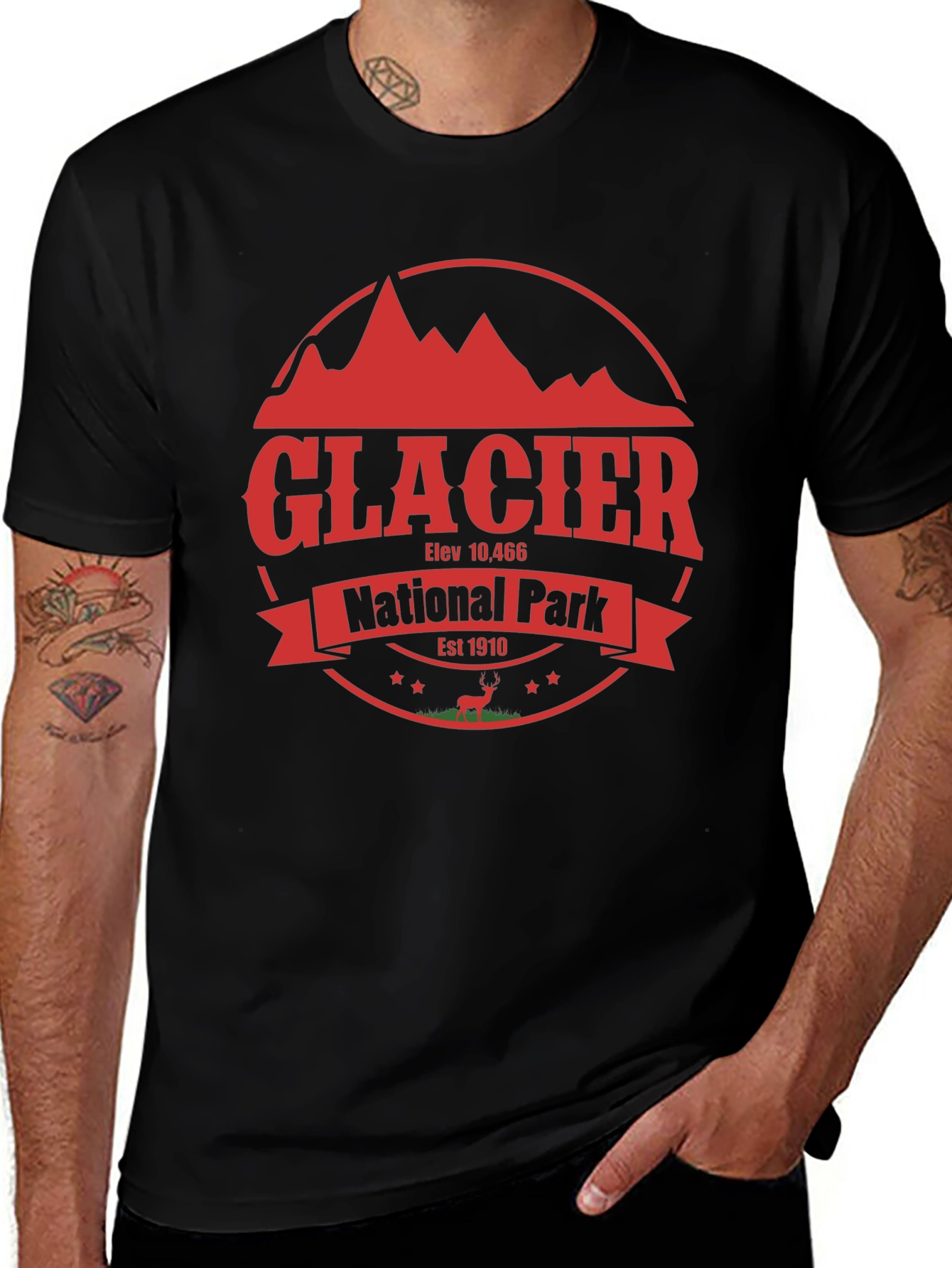 Glacier National Park T-Shirt - Retro Style Black Tee