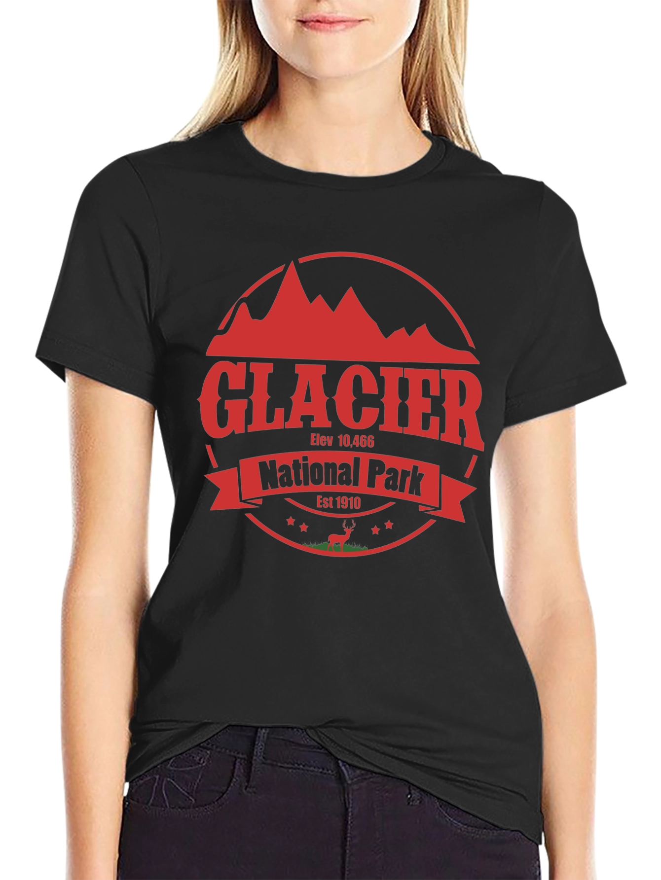 Glacier National Park T-Shirt - Retro Style Black Tee