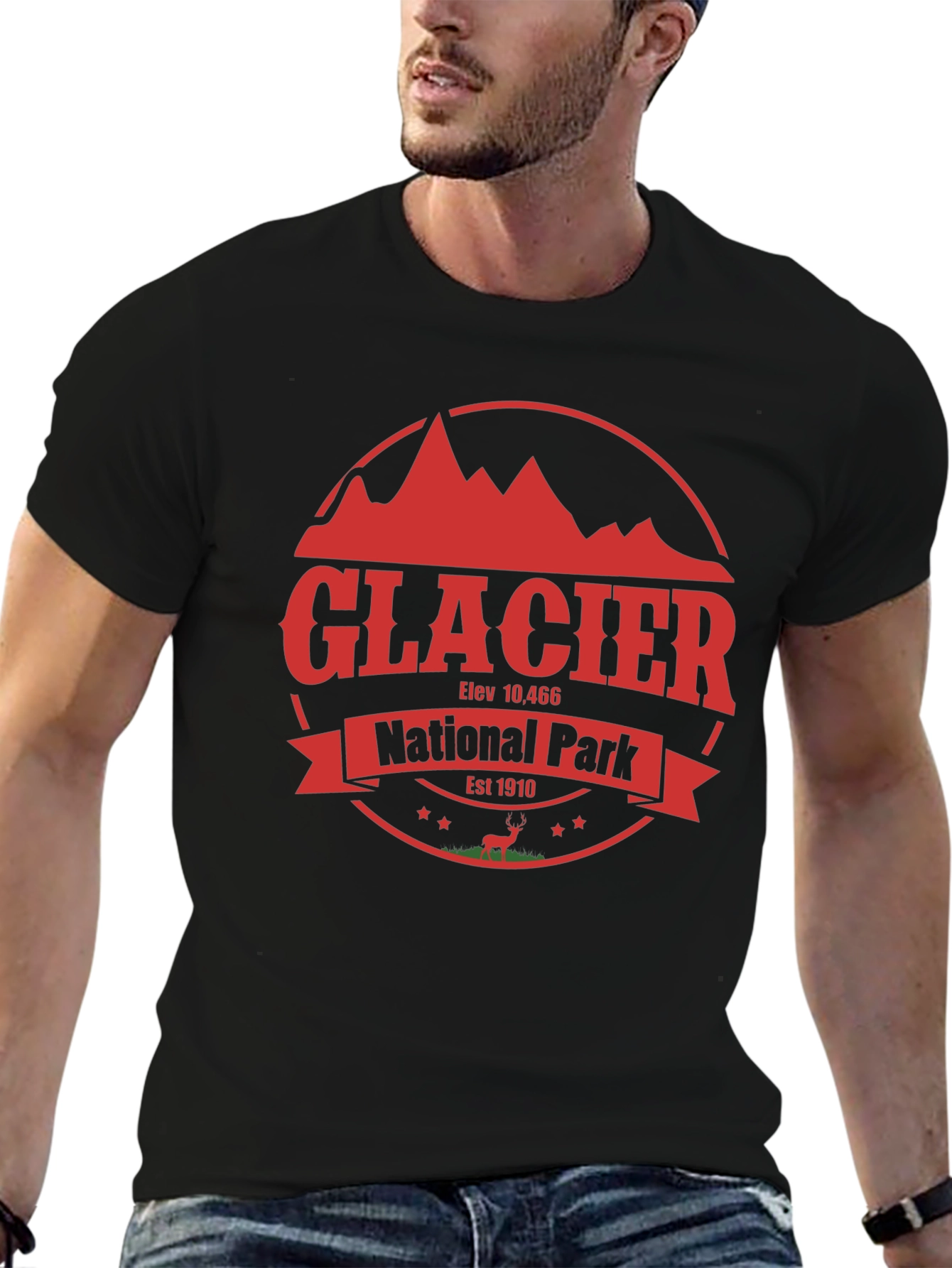 Glacier National Park T-Shirt - Retro Style Black Tee