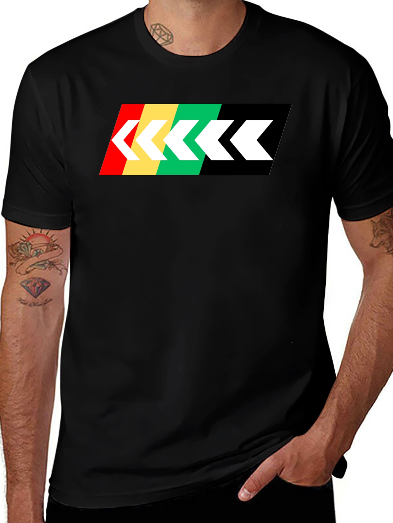 Retro Stripe Arrow Graphic Tee - Black Cotton T-Shirt