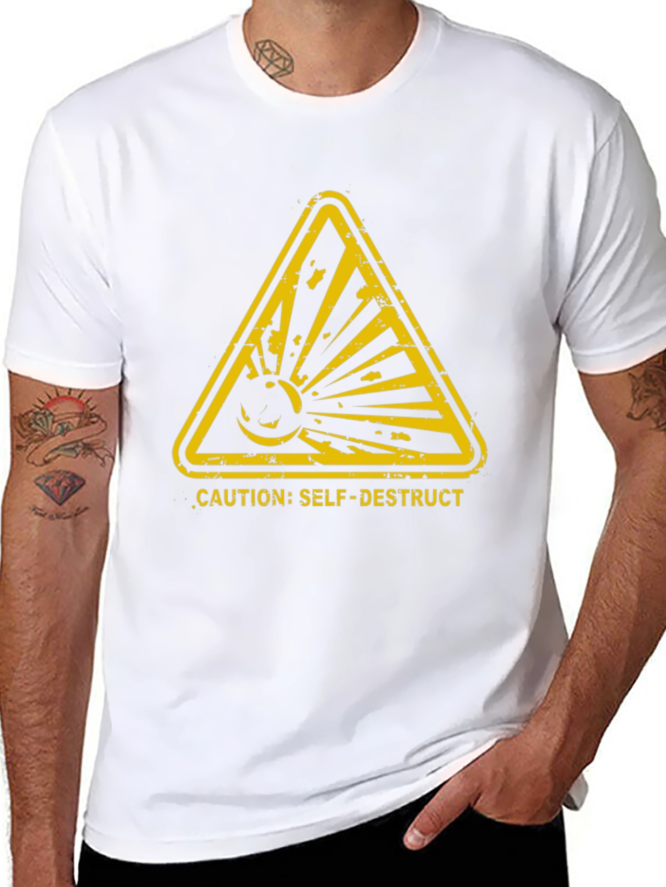 Caution Self-Destruct Graphic Tee - Black