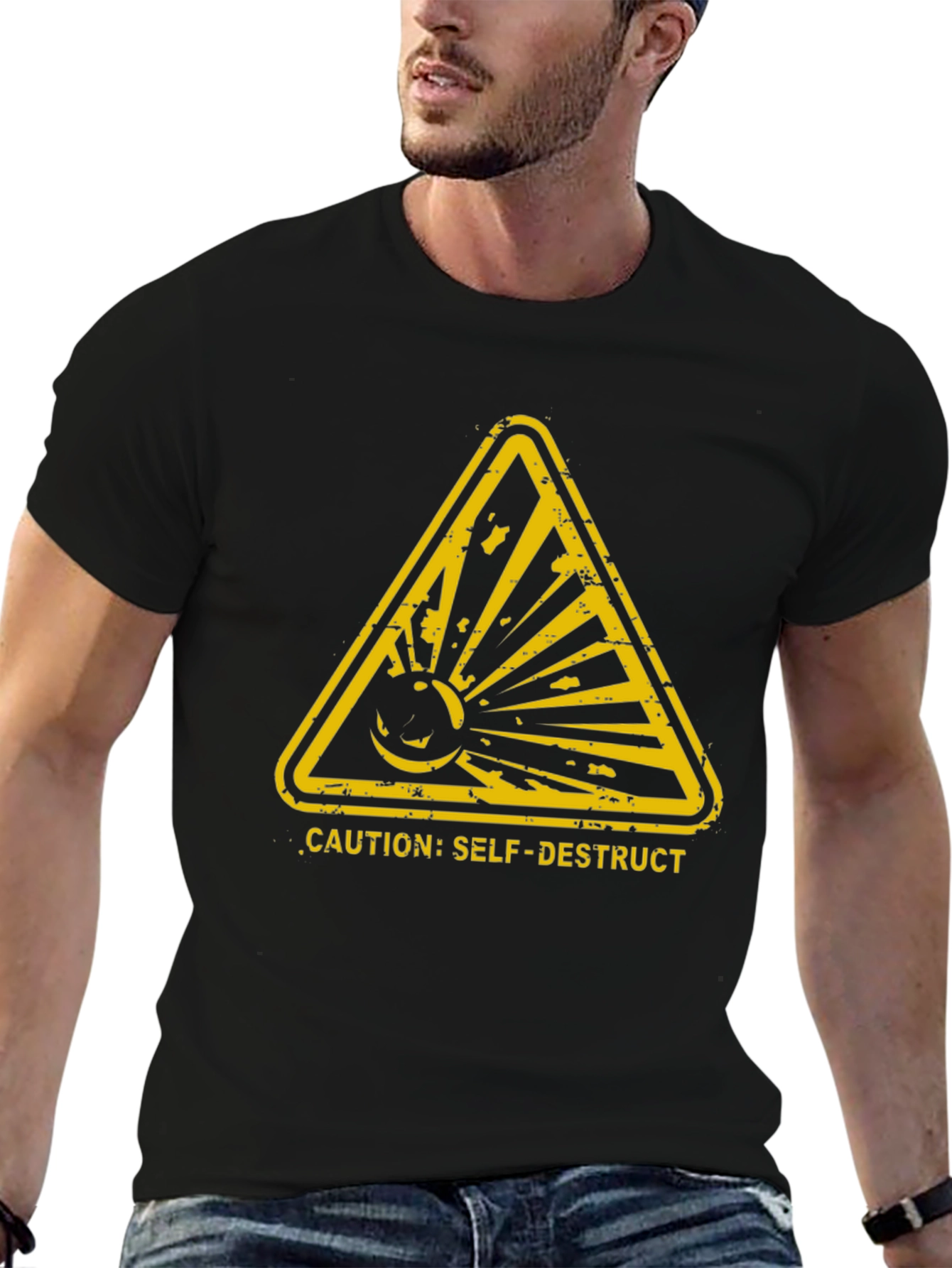 Caution Self-Destruct Graphic Tee - Black