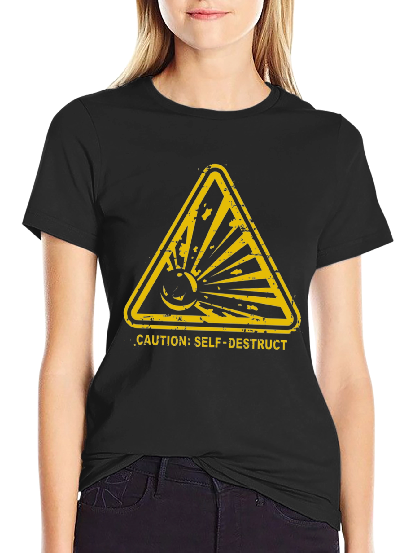 Caution Self-Destruct Graphic Tee - Black