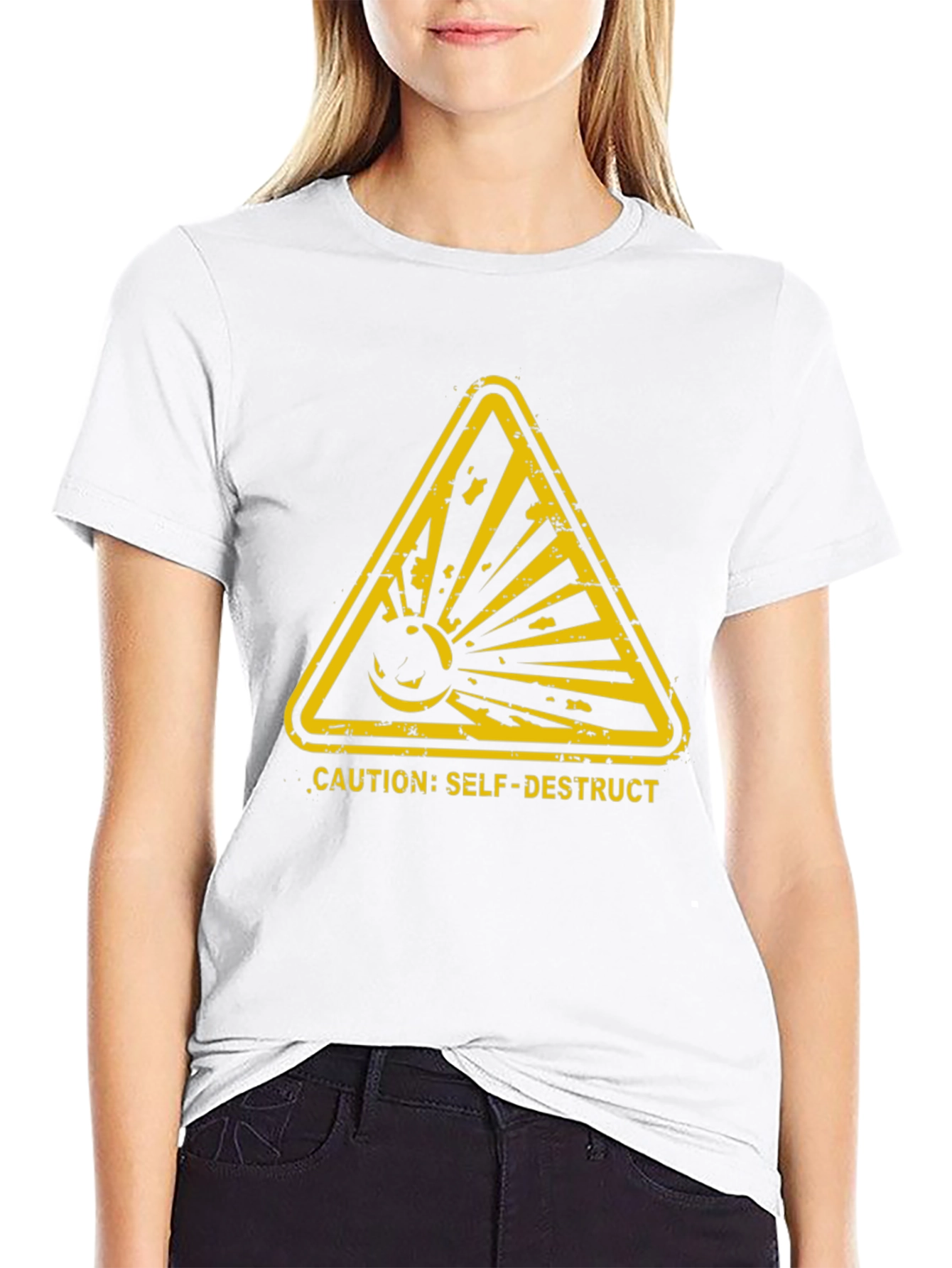 Caution Self-Destruct Graphic Tee - Black
