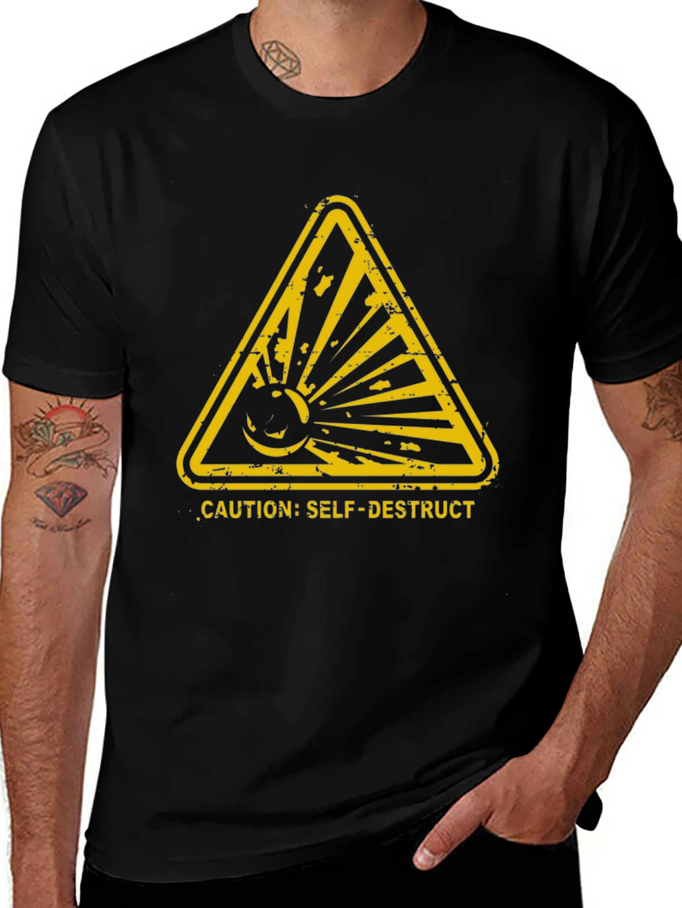 Caution Self-Destruct Graphic Tee - Black