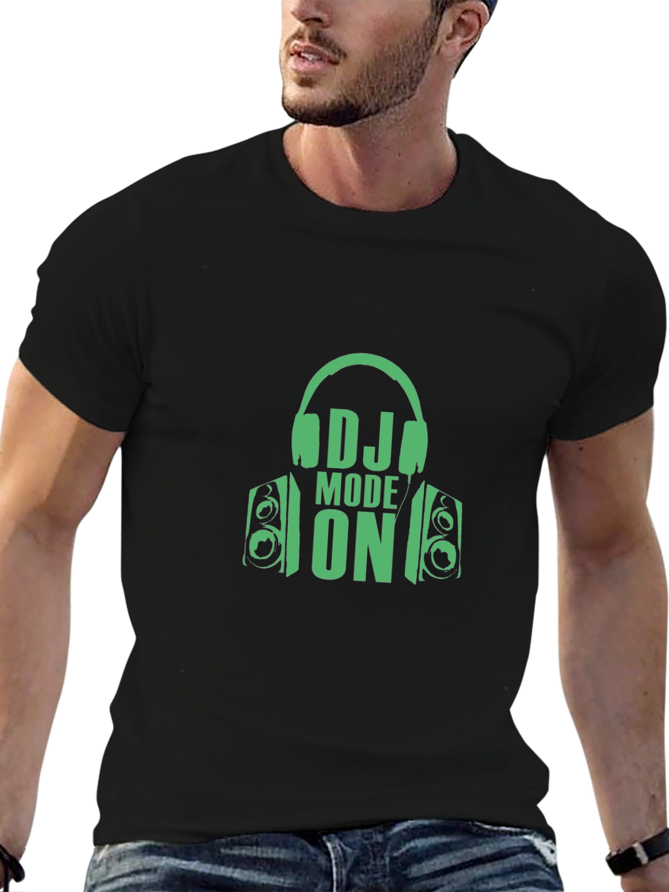 DJ Mode On Graphic Tee - Black Cotton T-Shirt