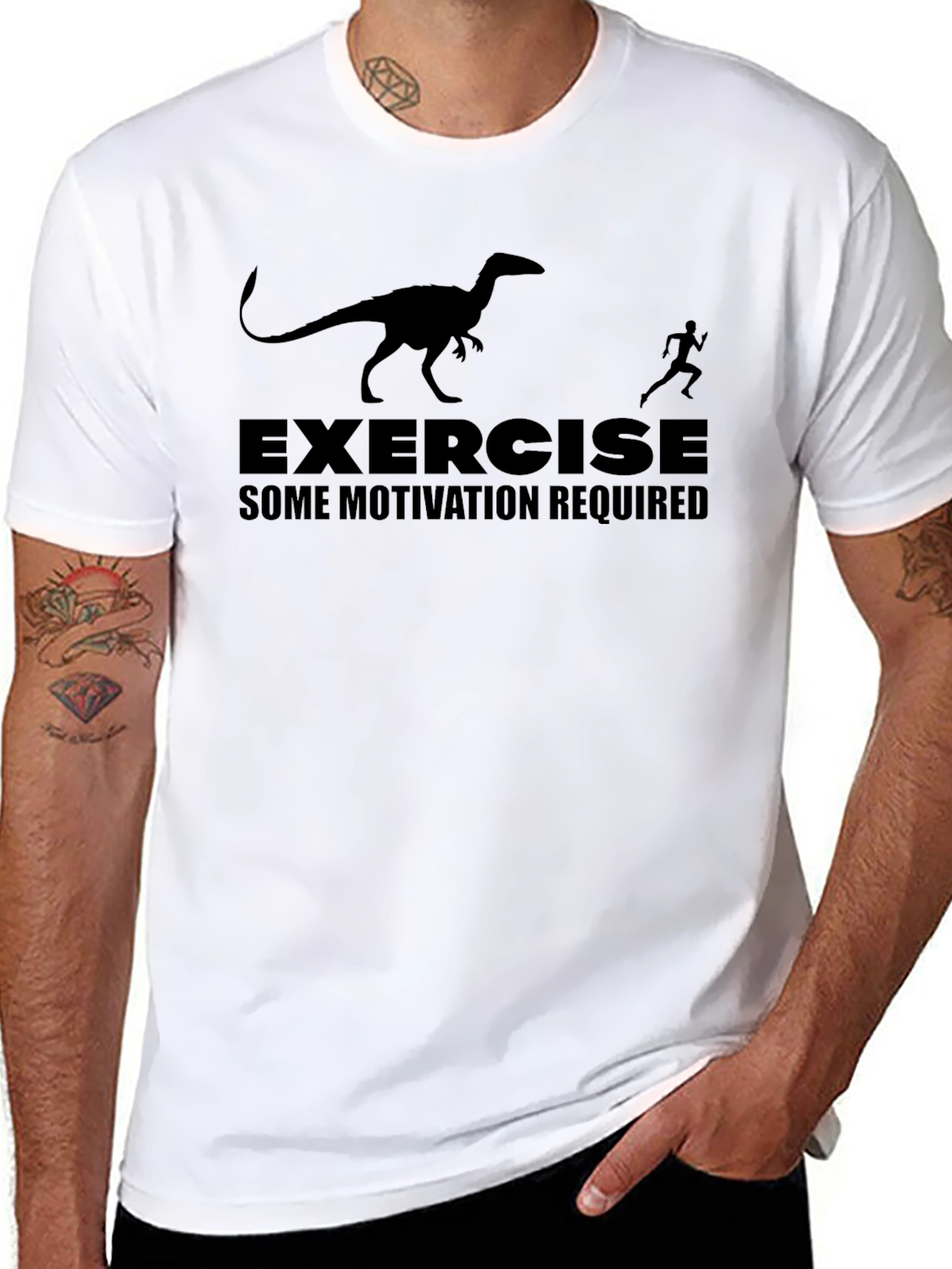 Exercise Motivation T-Shirt - Funny Dinosaur Running Tee