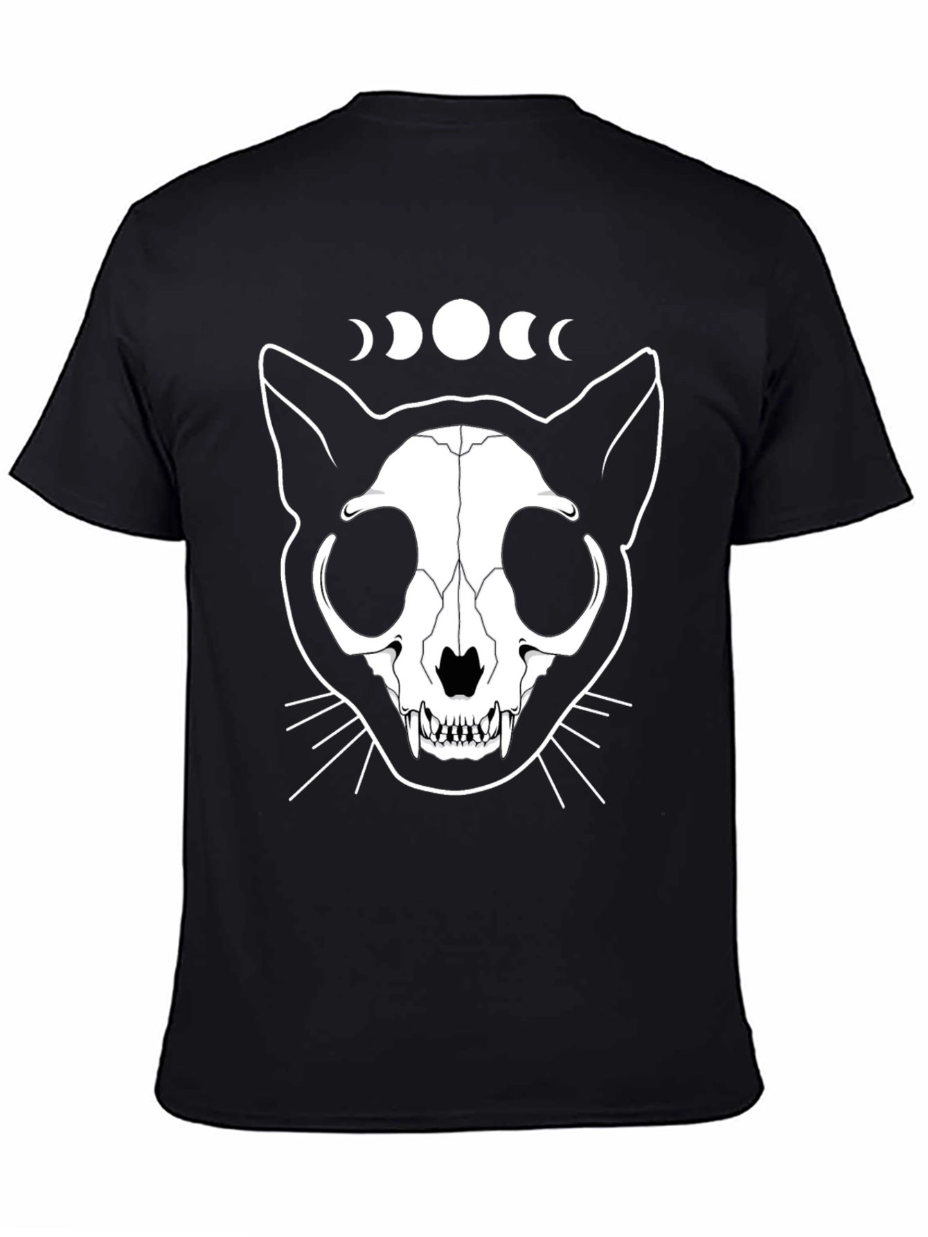 Cat Skull Moon Phase Graphic Tee - Black