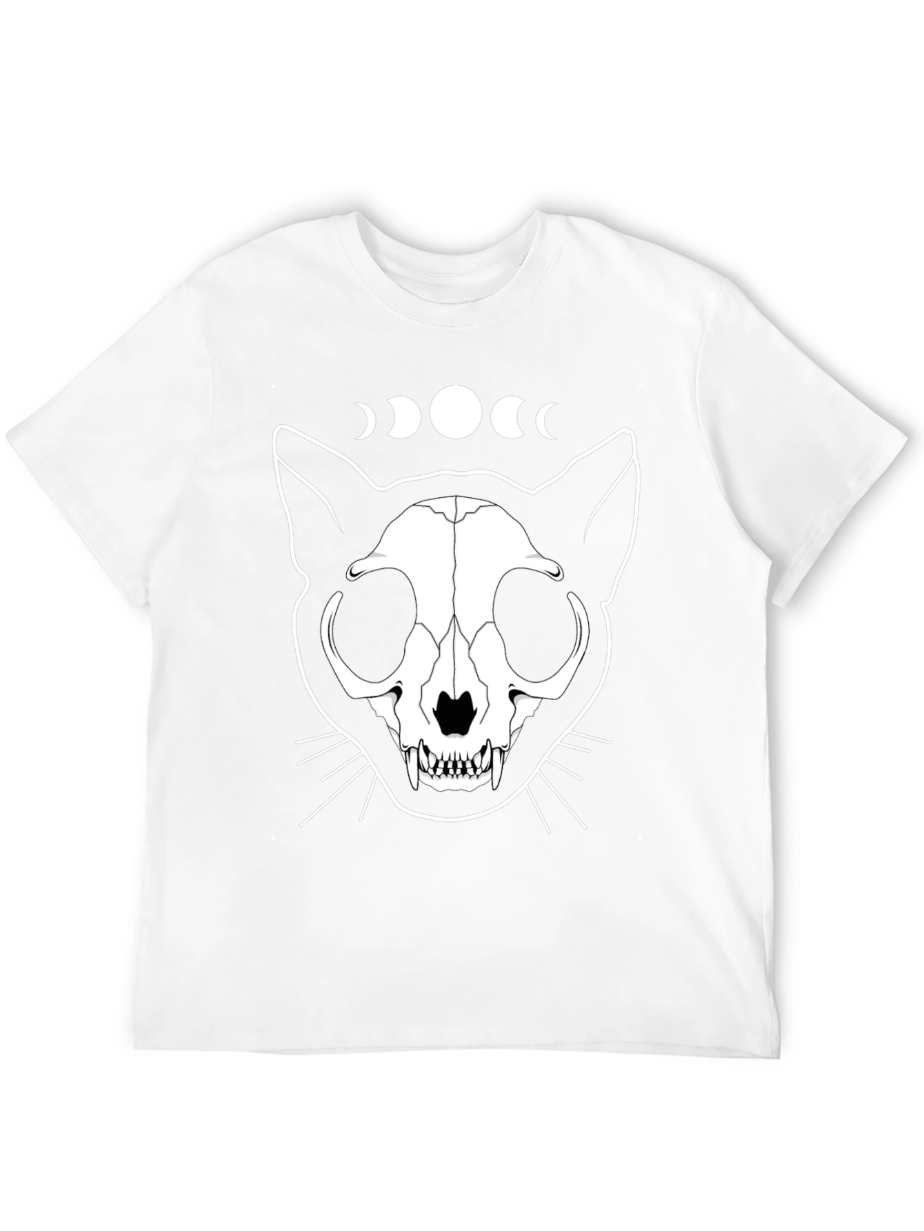 Cat Skull Moon Phase Graphic Tee - Black
