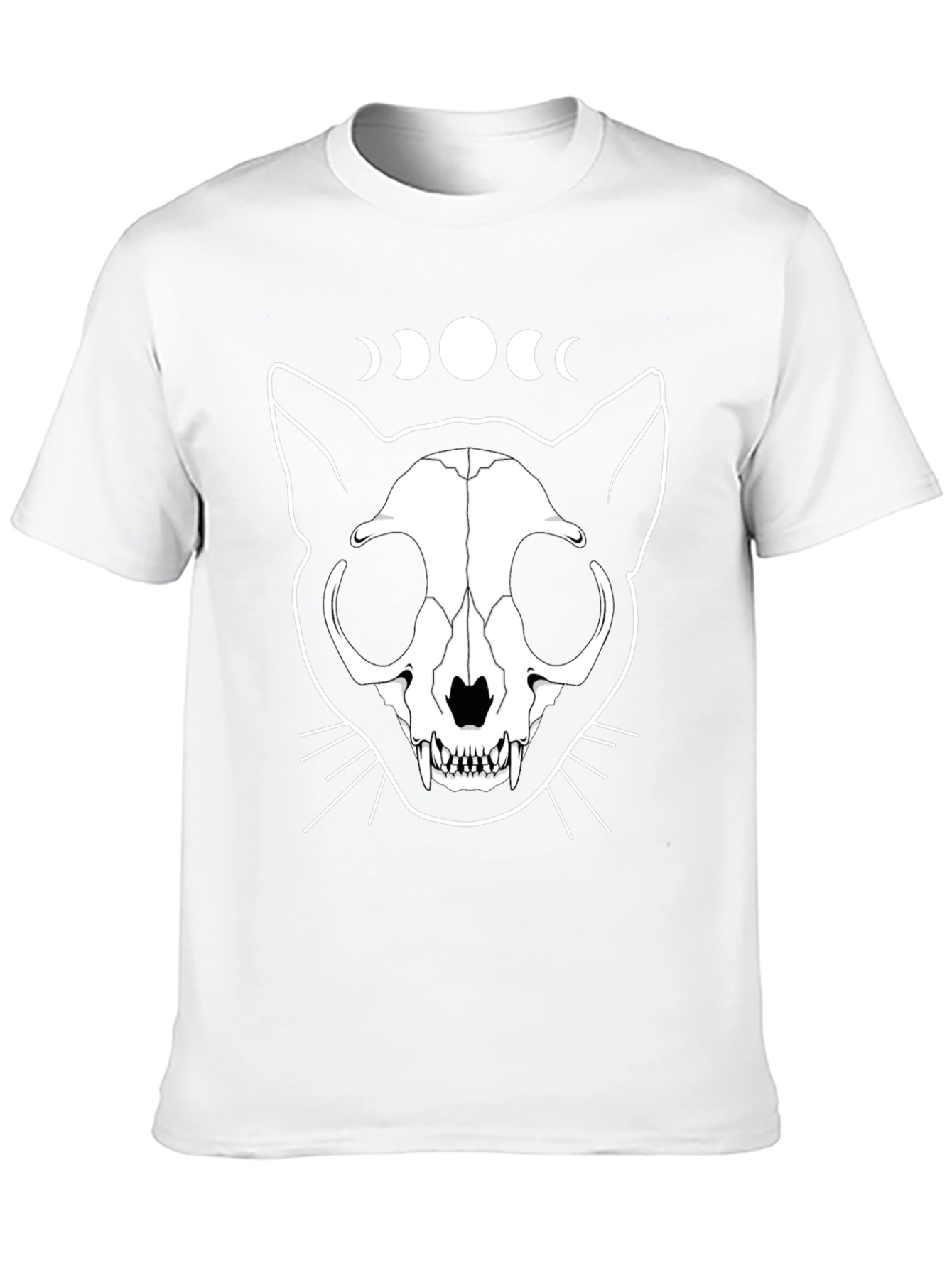 Cat Skull Moon Phase Graphic Tee - Black
