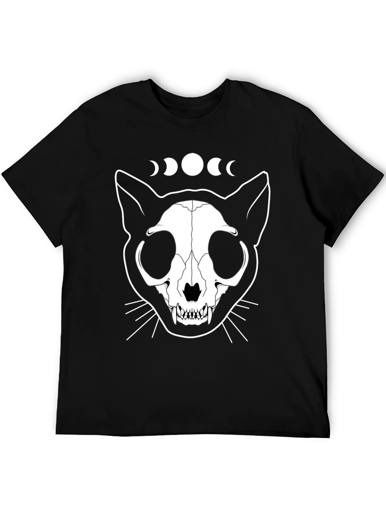 Cat Skull Moon Phase Graphic Tee - Black
