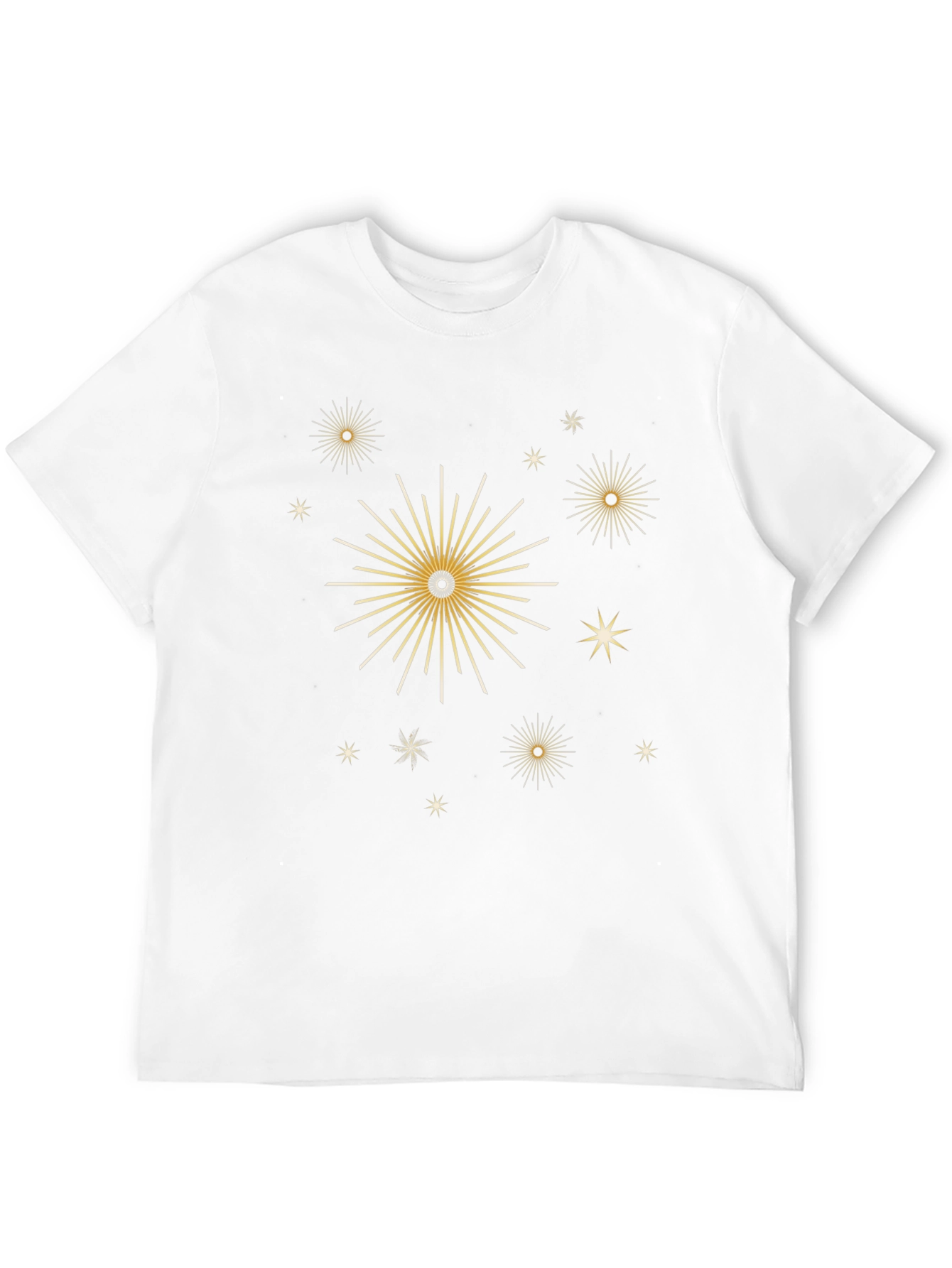 Stylish Black Tee with Gold Celestial Starburst Design