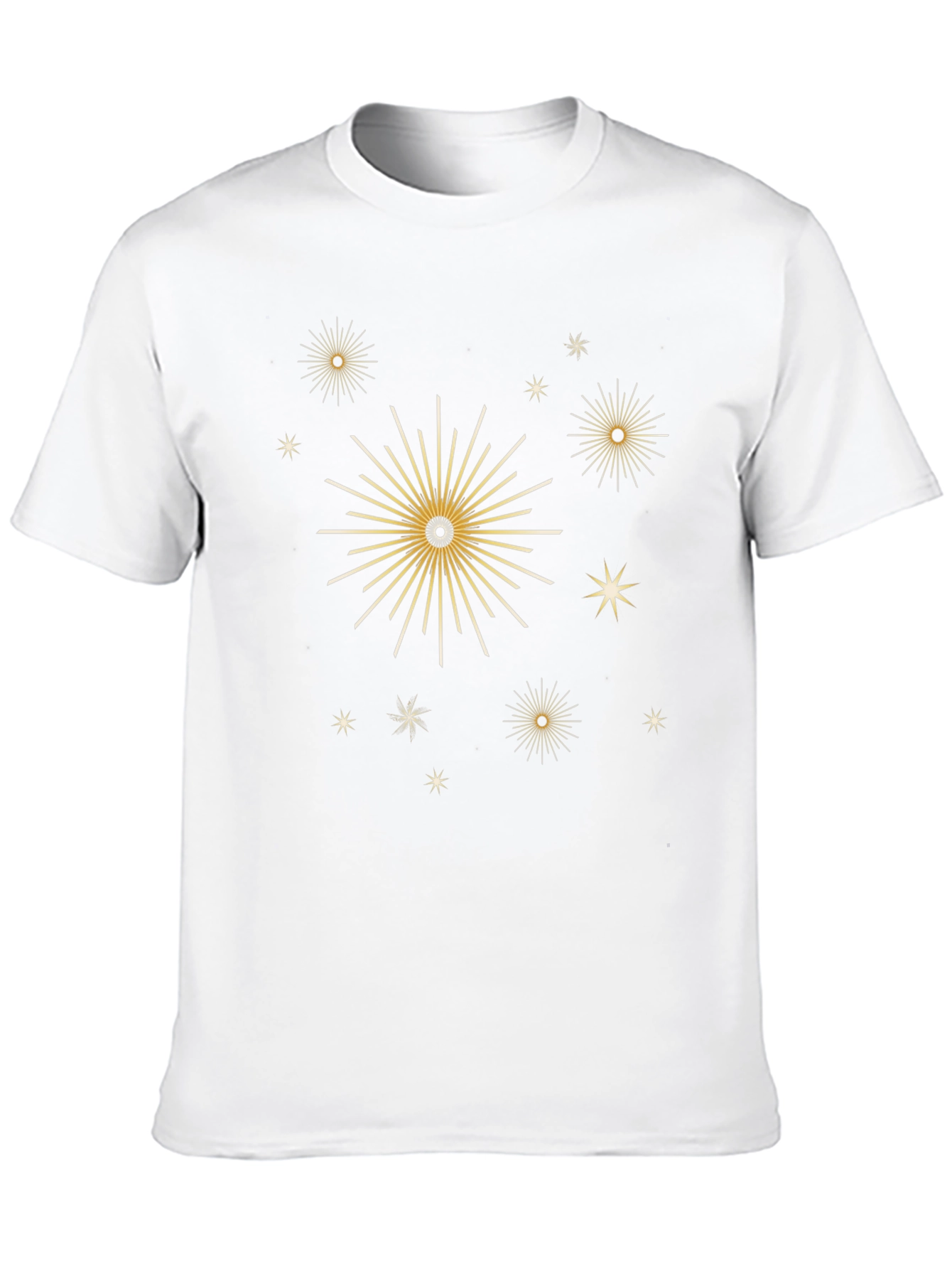 Stylish Black Tee with Gold Celestial Starburst Design