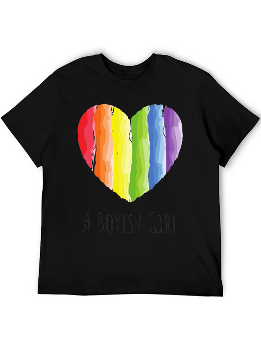 Boyish Girl Rainbow Heart Graphic Tee