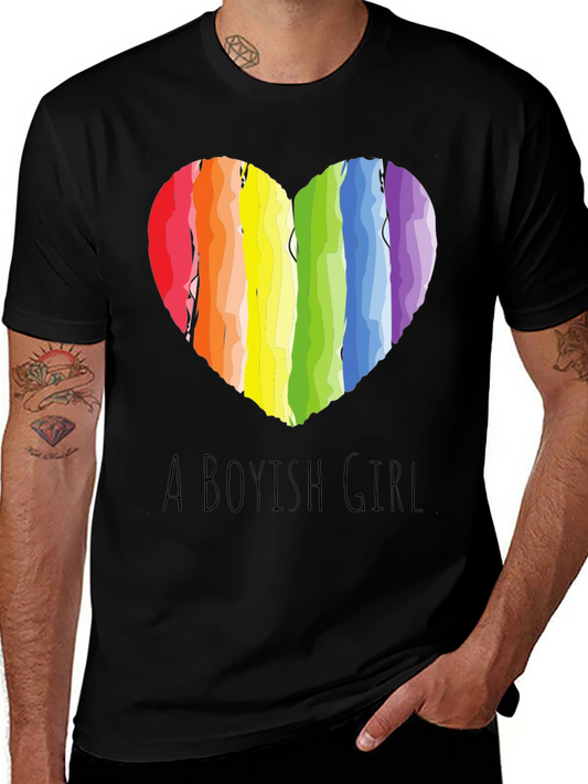 Boyish Girl Rainbow Heart Graphic Tee