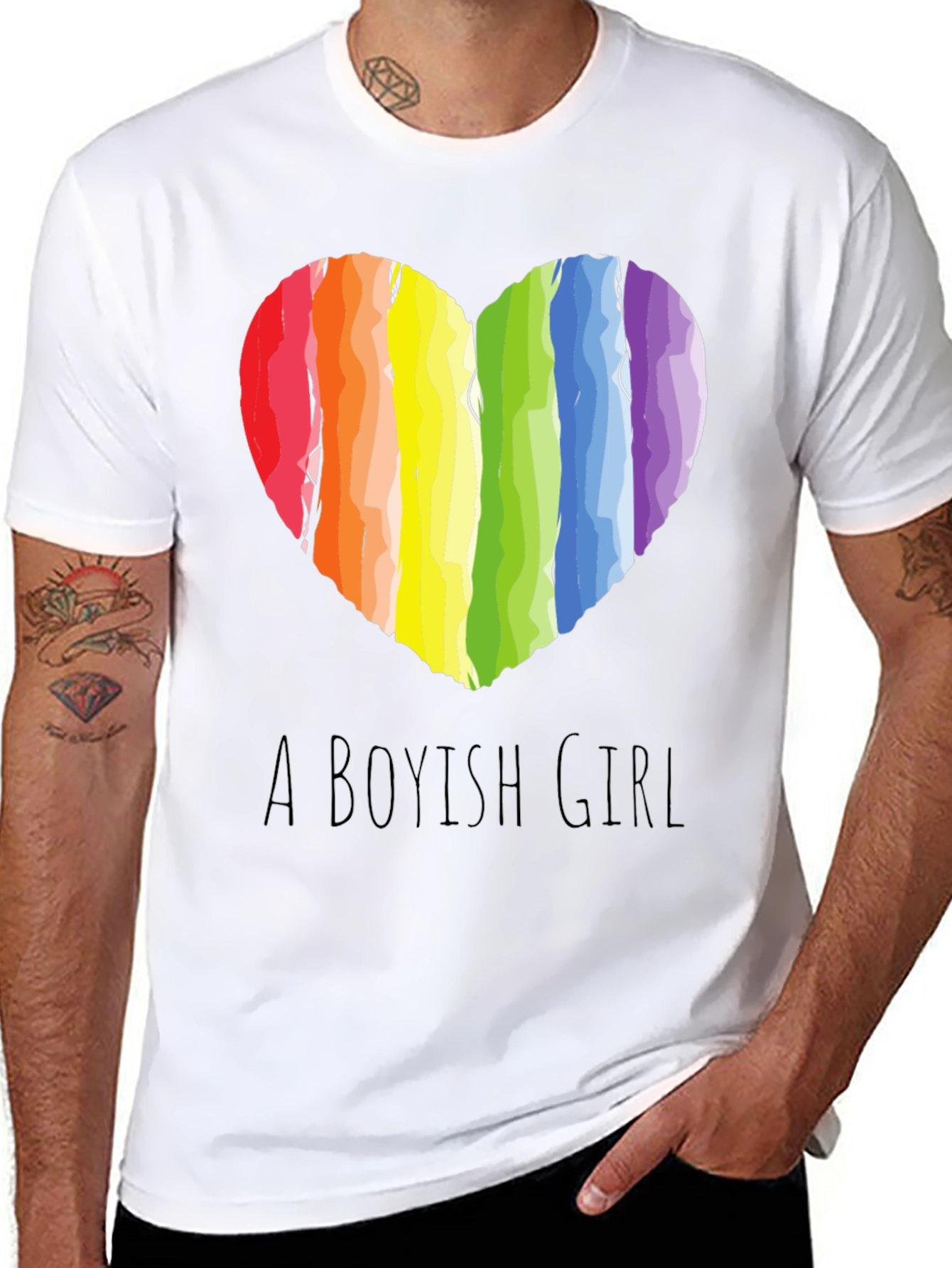 Boyish Girl Rainbow Heart Graphic Tee
