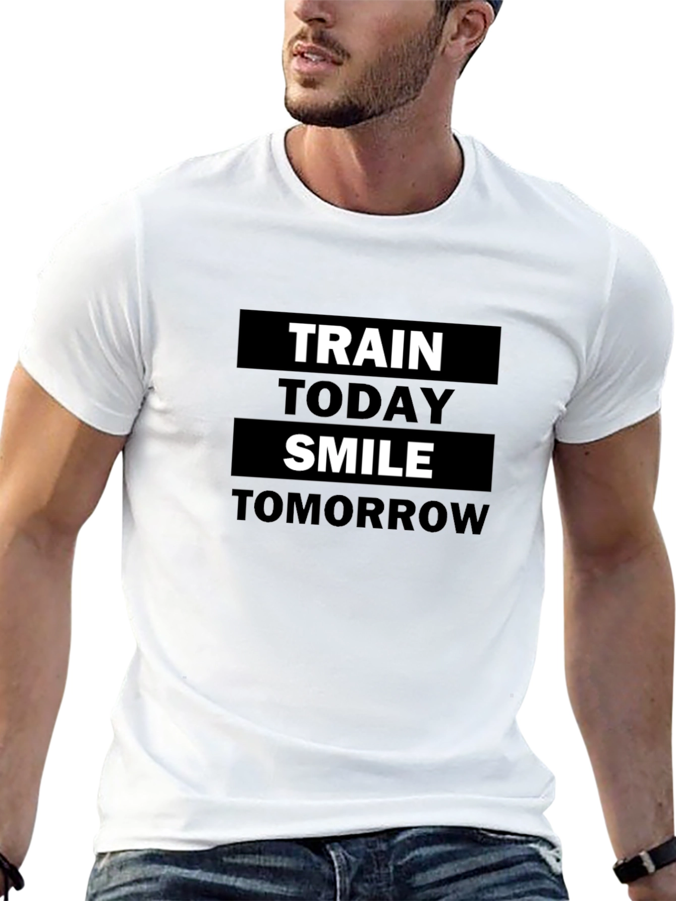 Motivational Black T-Shirt: Train Today Smile Tomorrow