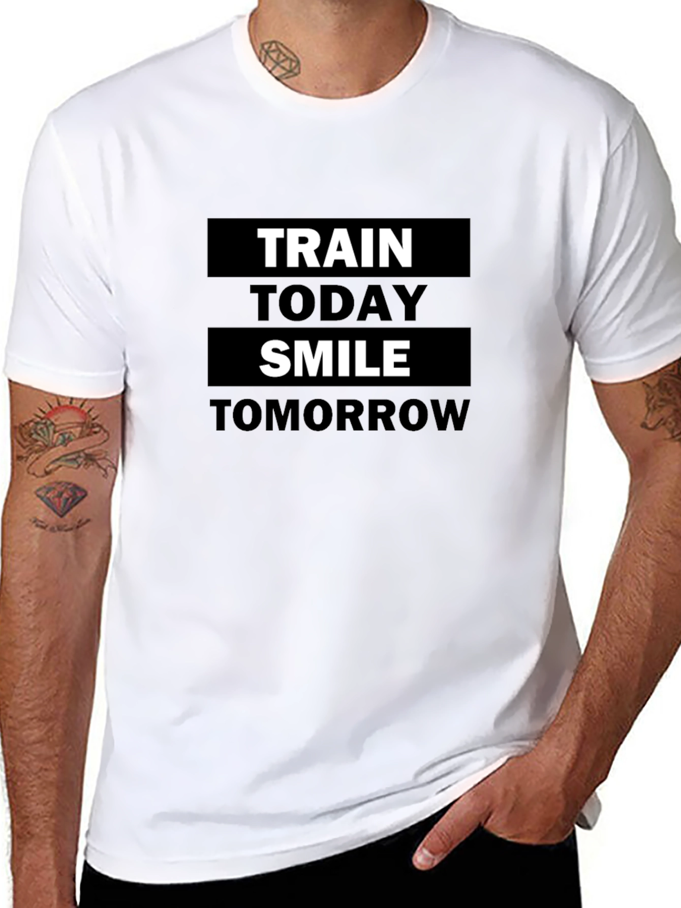 Motivational Black T-Shirt: Train Today Smile Tomorrow