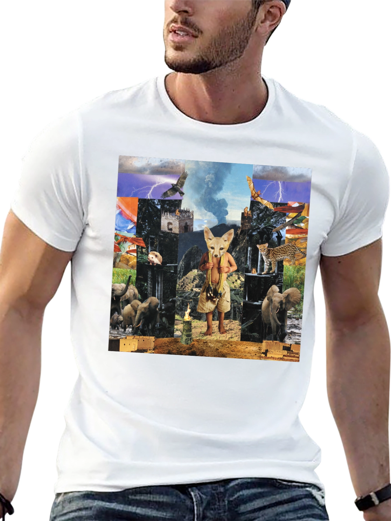 Surrealist Animal Collage Graphic Tee - Black