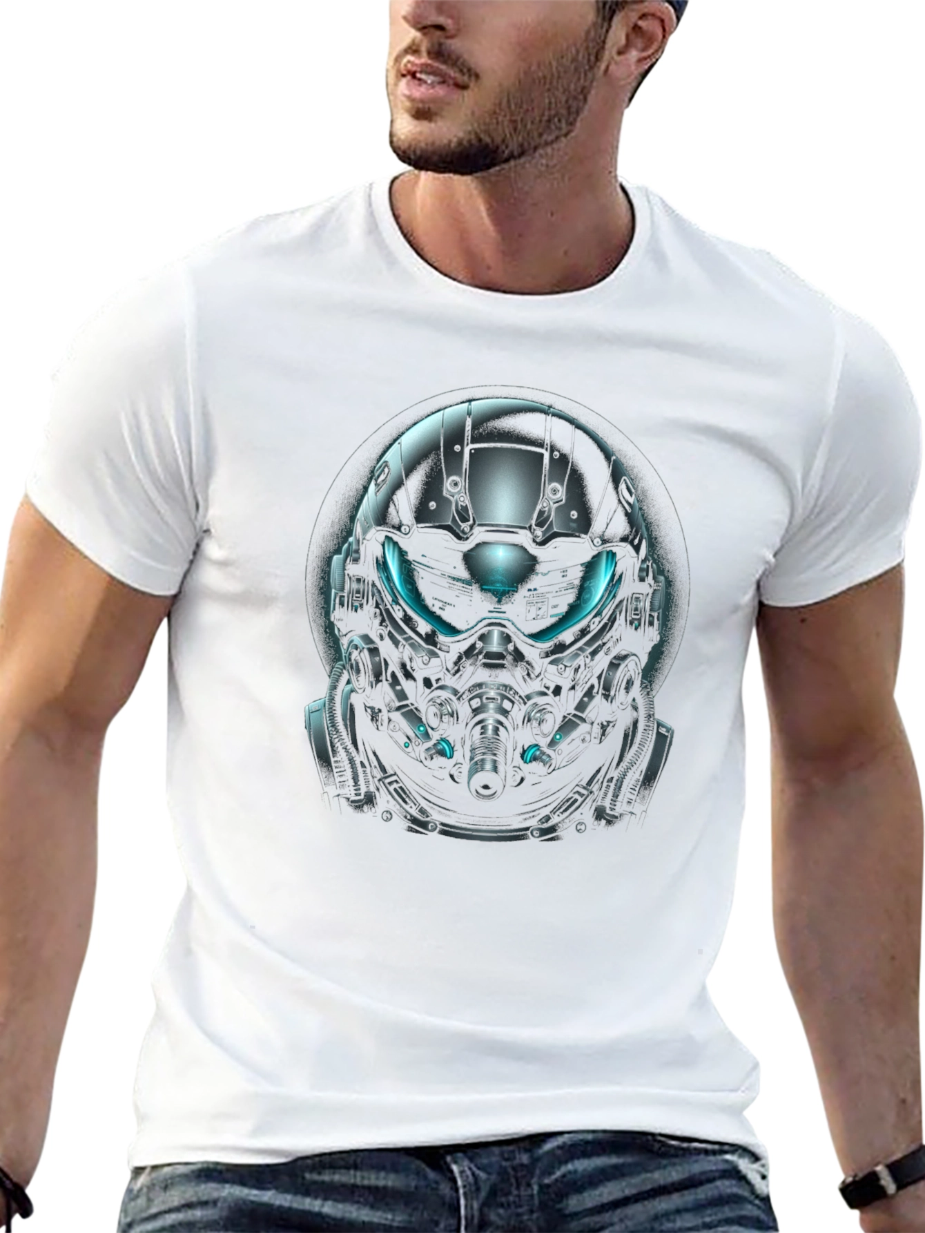 Futuristic Helmet Graphic Black T-Shirt