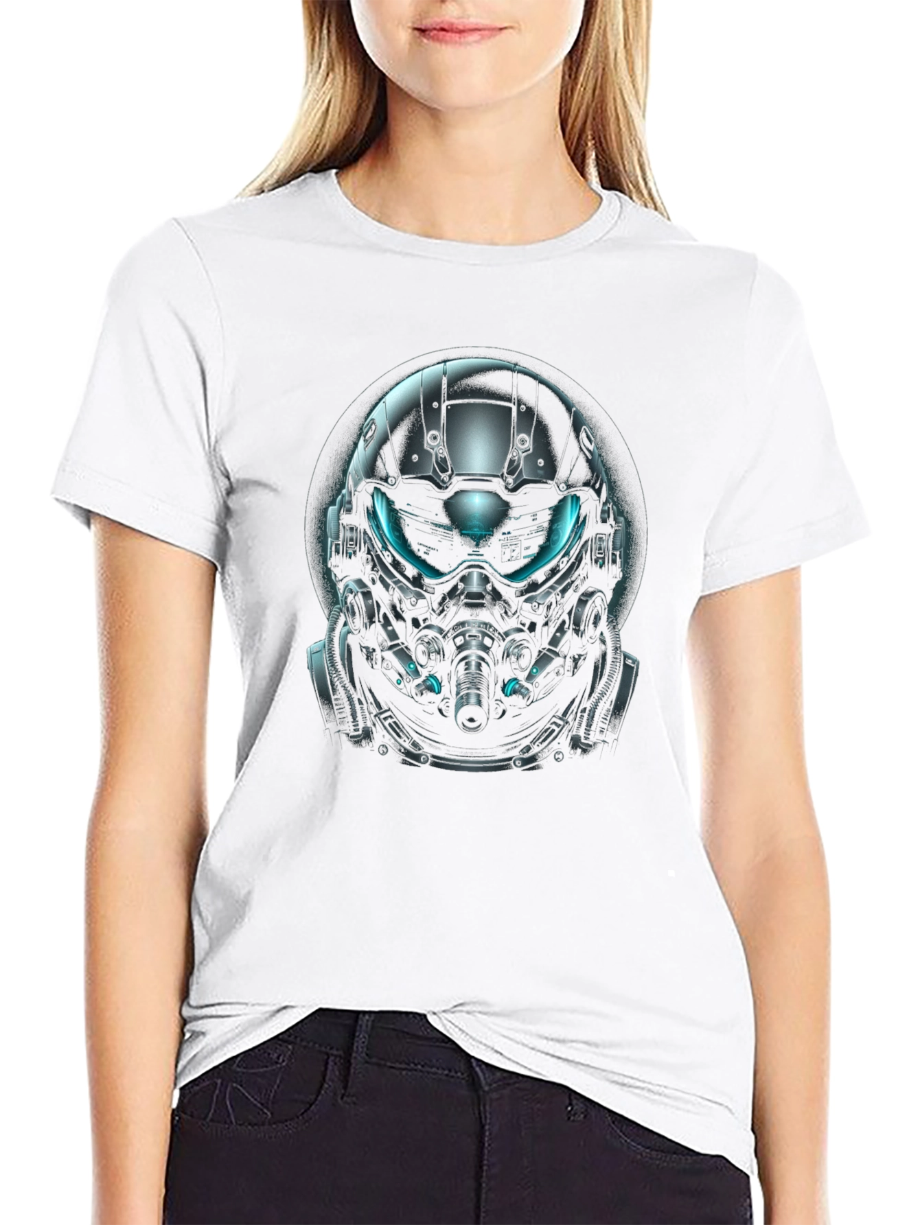 Futuristic Helmet Graphic Black T-Shirt