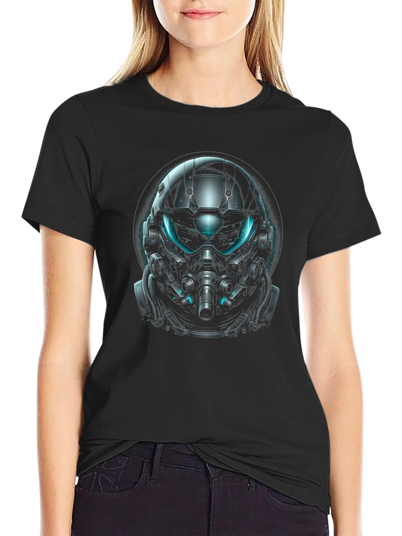 Futuristic Helmet Graphic Black T-Shirt