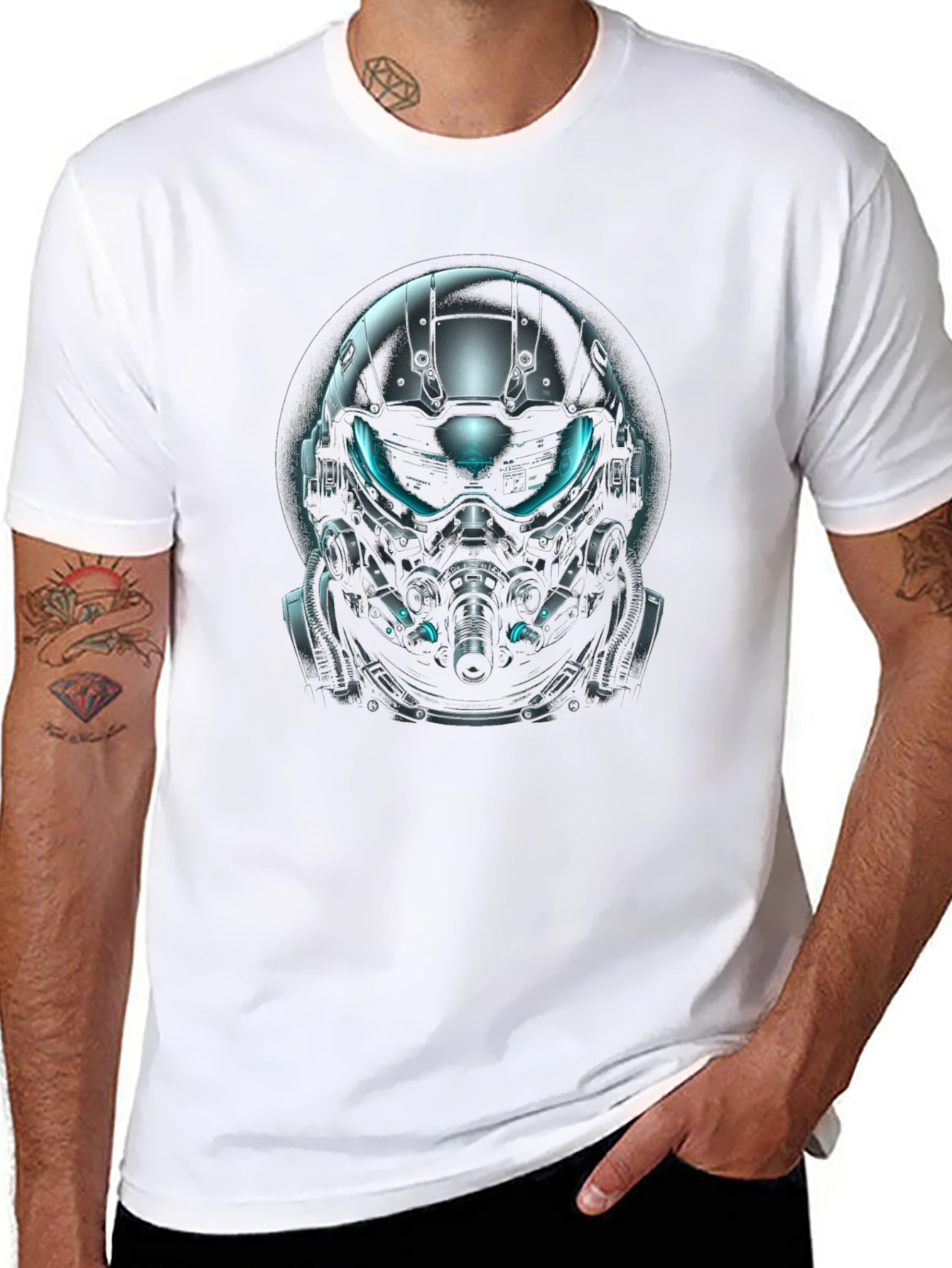Futuristic Helmet Graphic Black T-Shirt