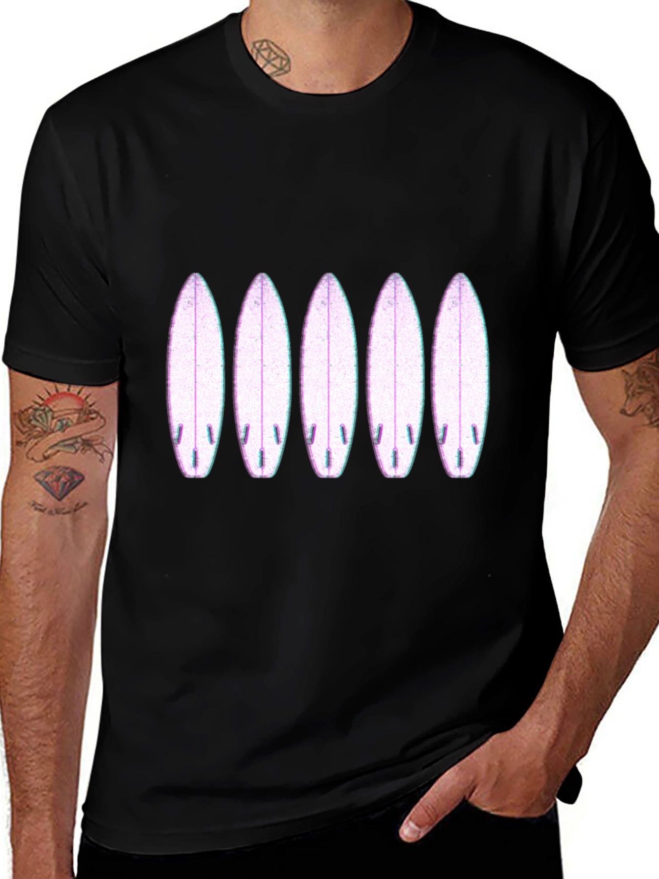 Surfboard Pattern Black T-Shirt