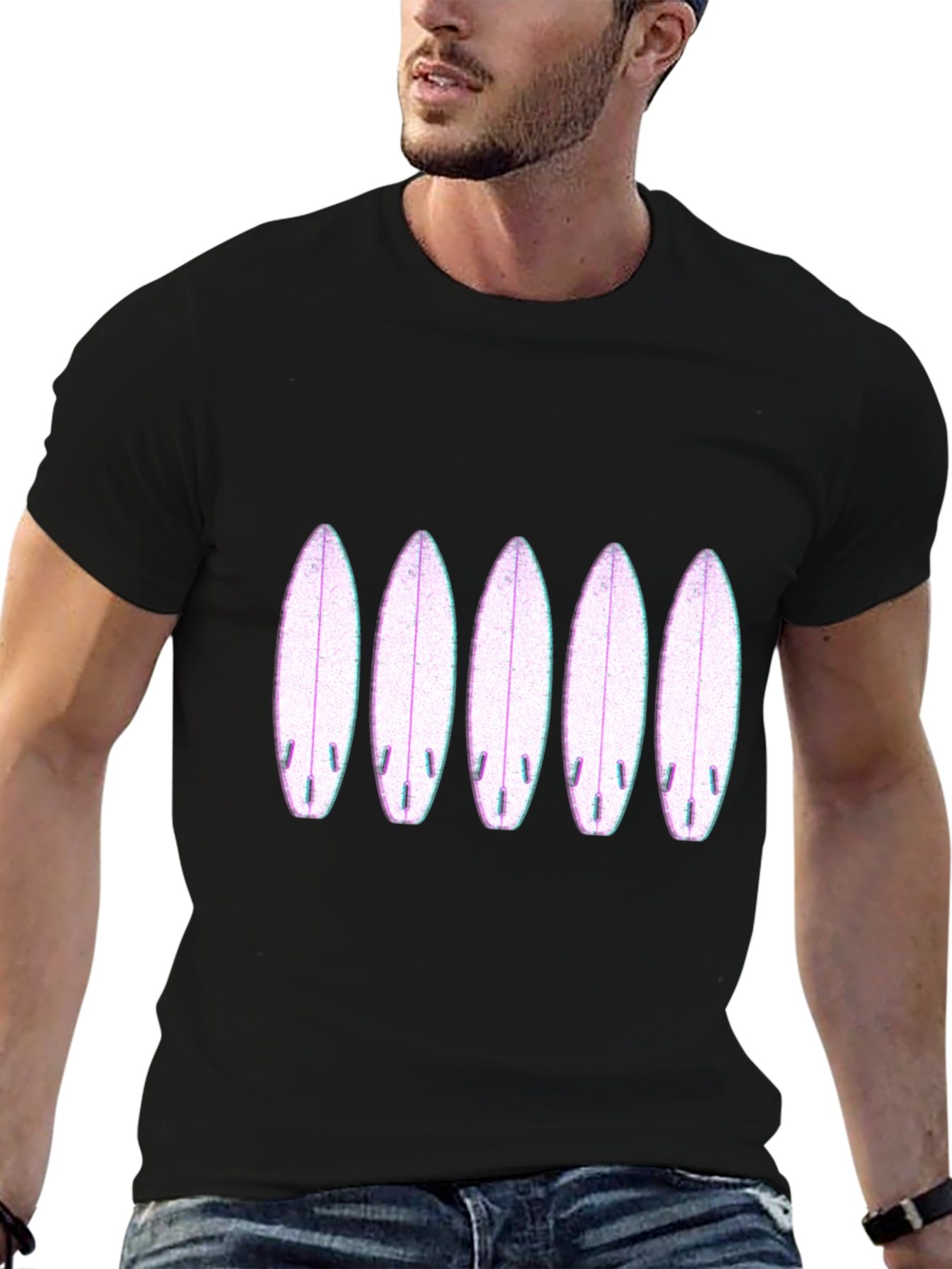 Surfboard Pattern Black T-Shirt