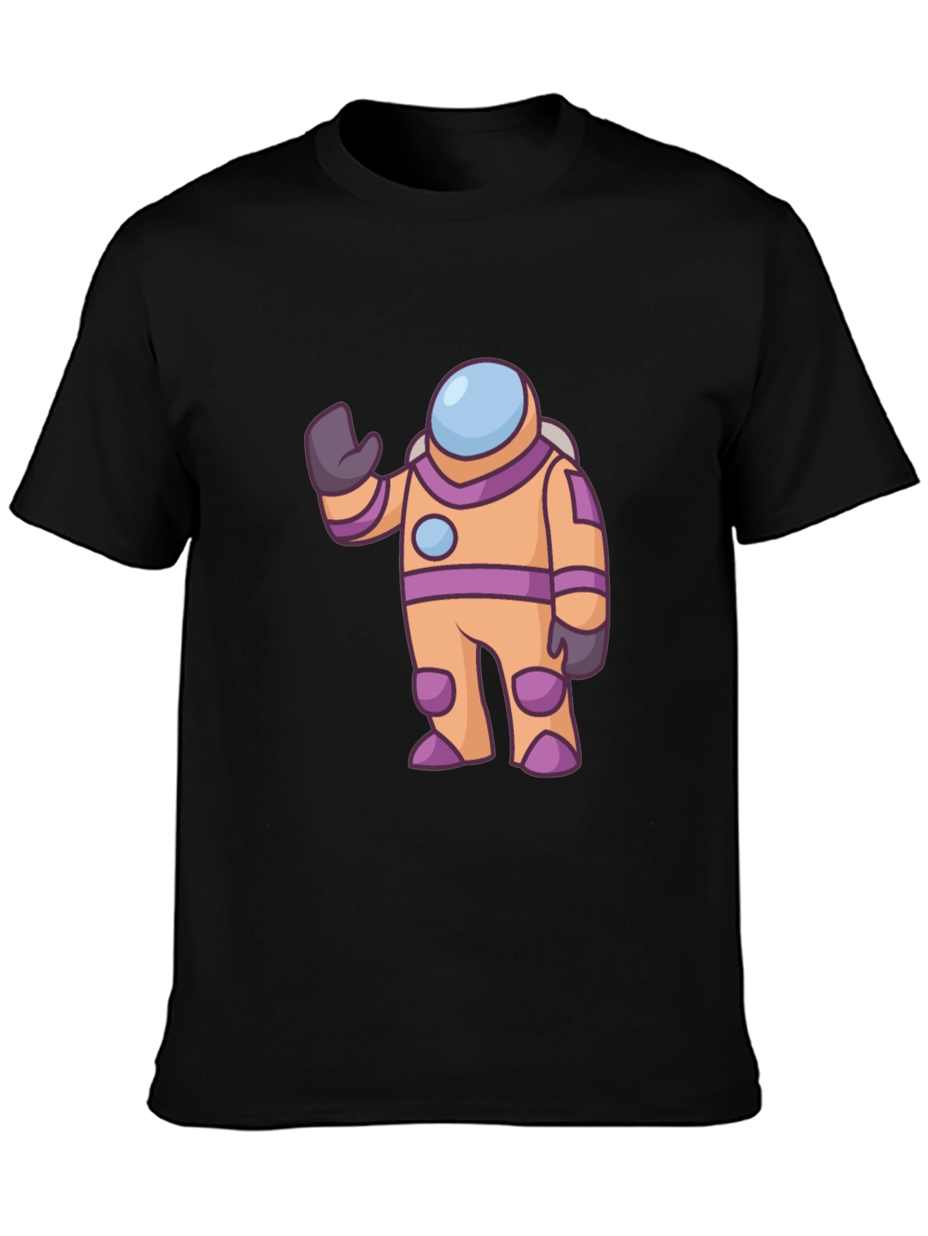 Astronaut Cartoon Graphic Tee - Black Cotton T-Shirt
