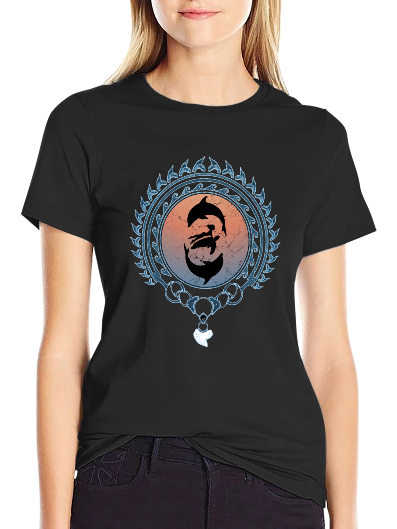 Dolphin Harmony Graphic Tee - Unisex Black T-Shirt