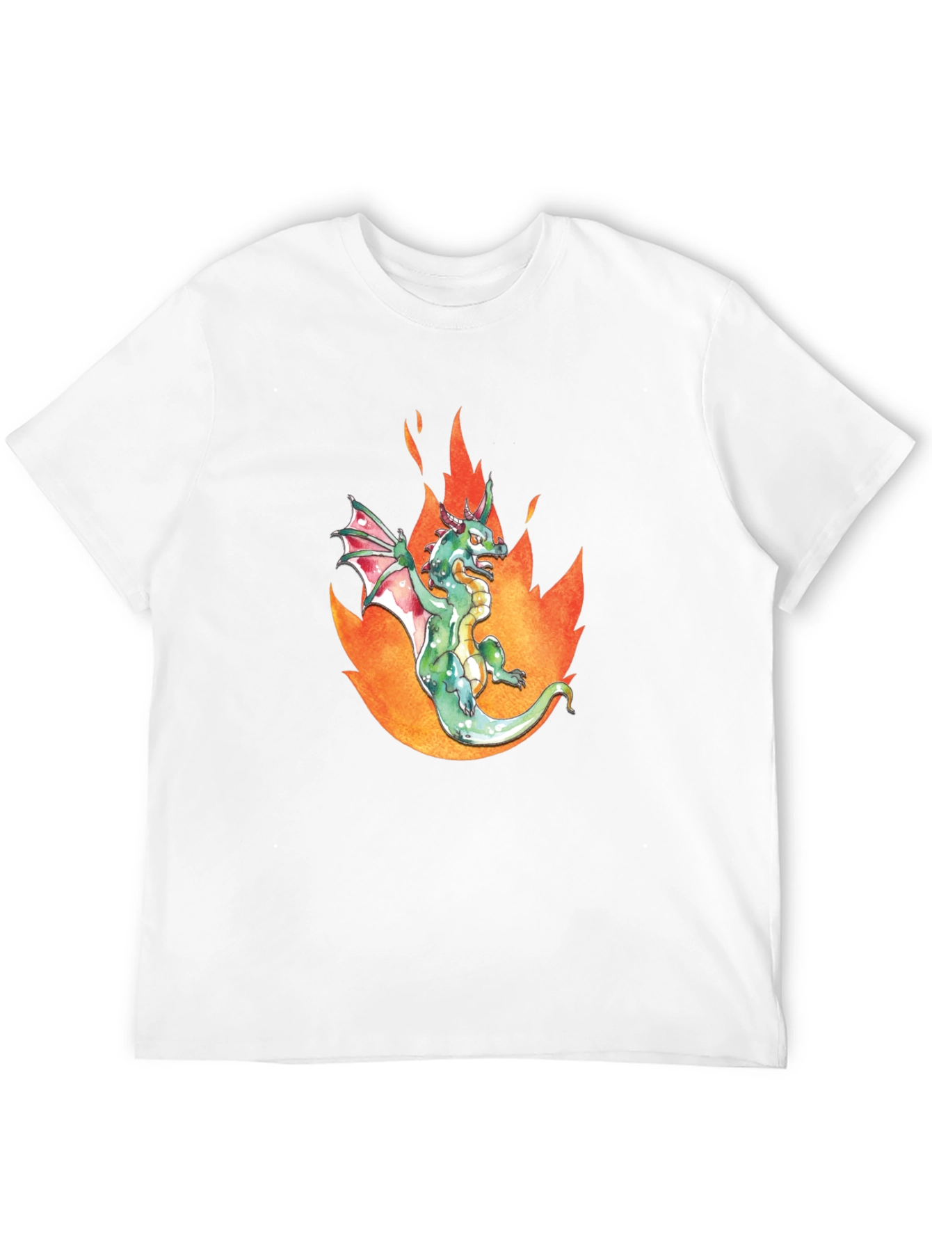 Dragon in Flames Graphic Tee - Black Cotton T-Shirt