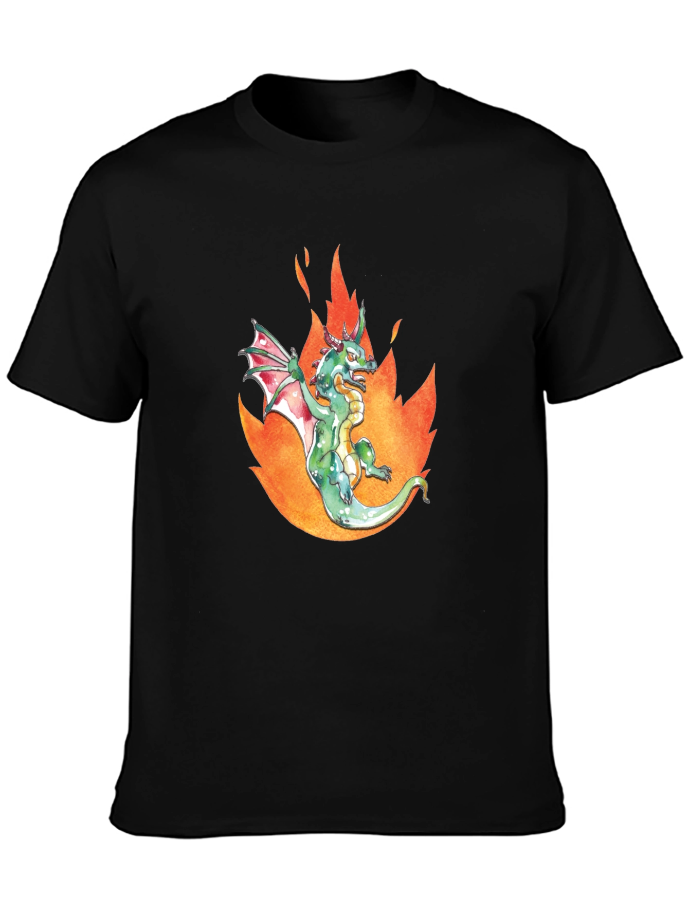 Dragon in Flames Graphic Tee - Black Cotton T-Shirt