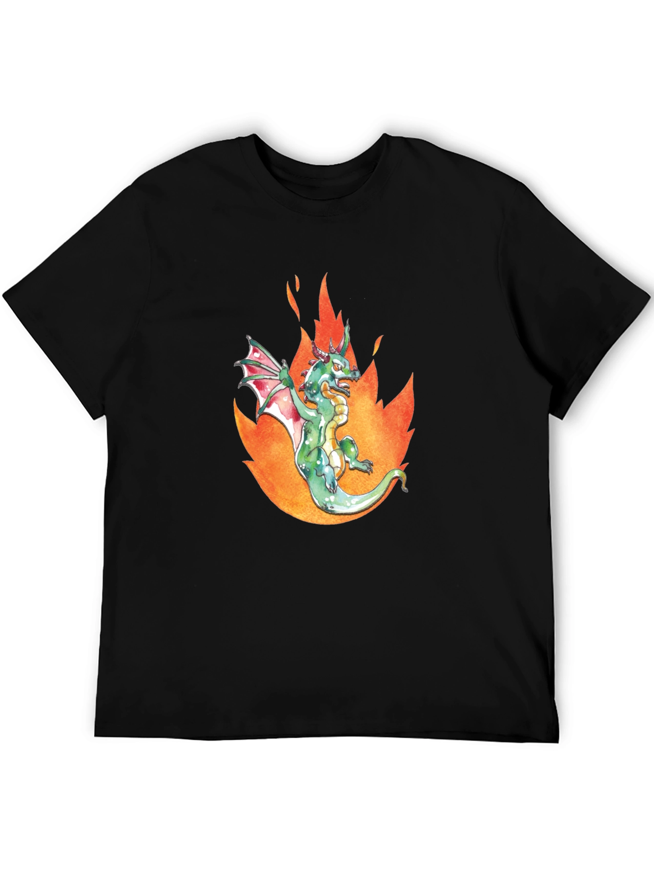 Dragon in Flames Graphic Tee - Black Cotton T-Shirt