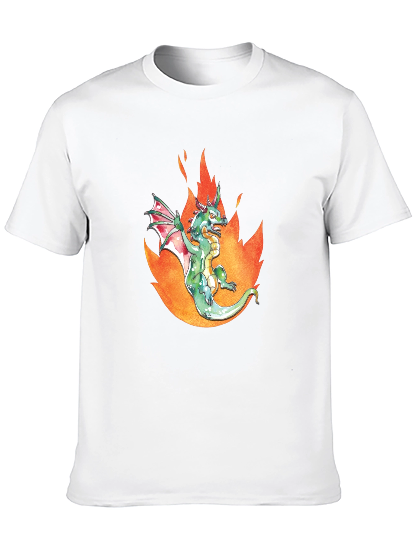 Dragon in Flames Graphic Tee - Black Cotton T-Shirt