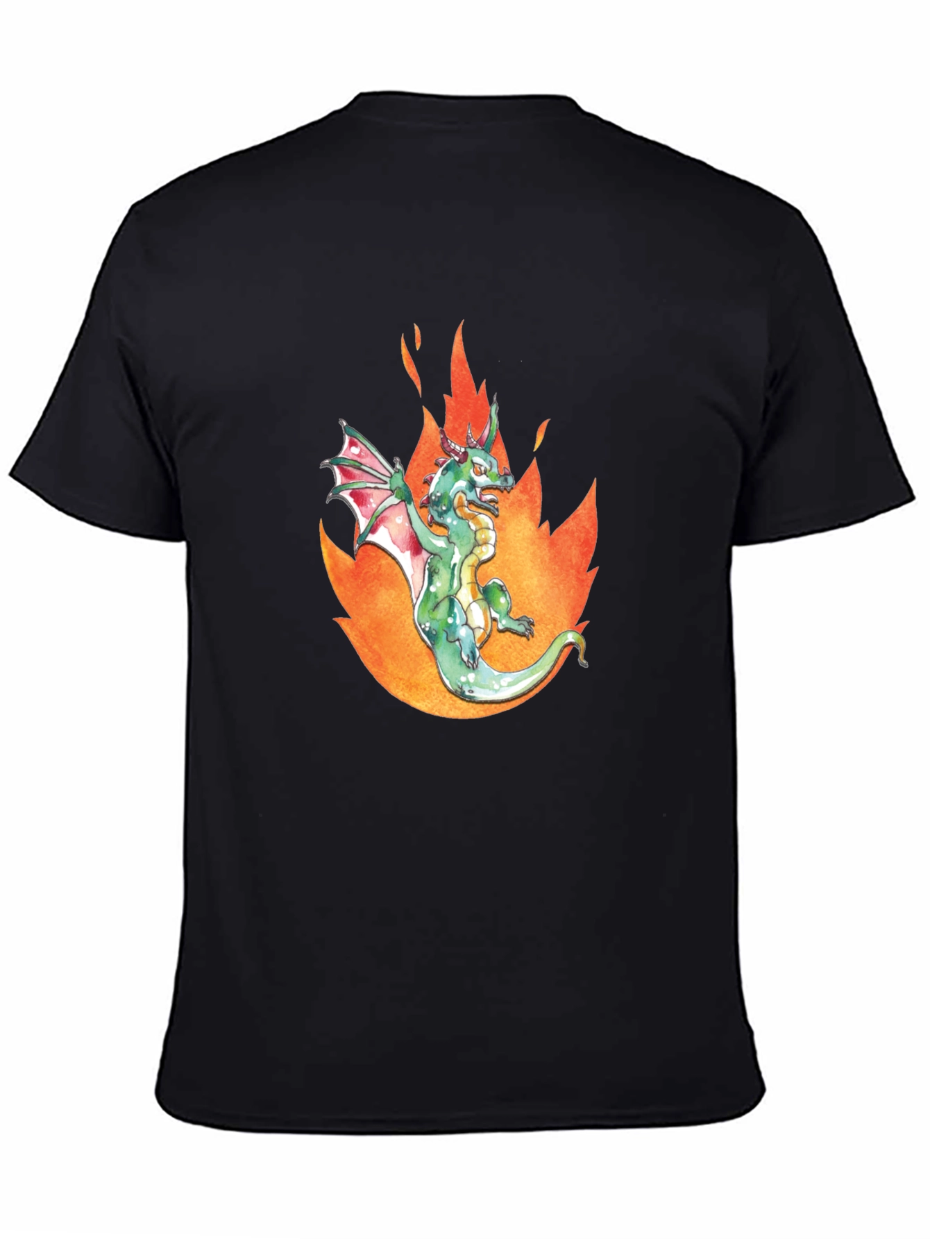Dragon in Flames Graphic Tee - Black Cotton T-Shirt