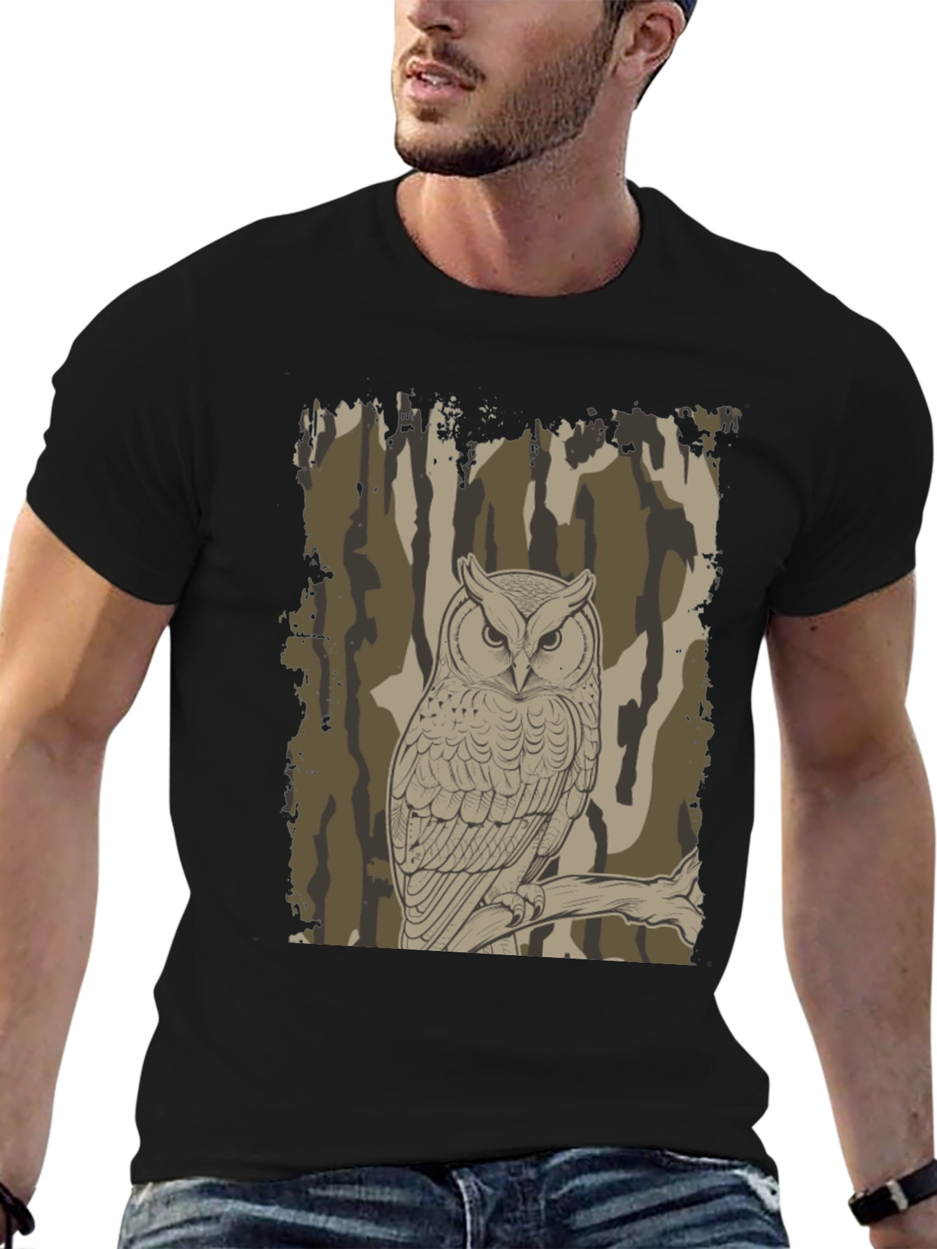 Owl Camo Graphic Print T-Shirt