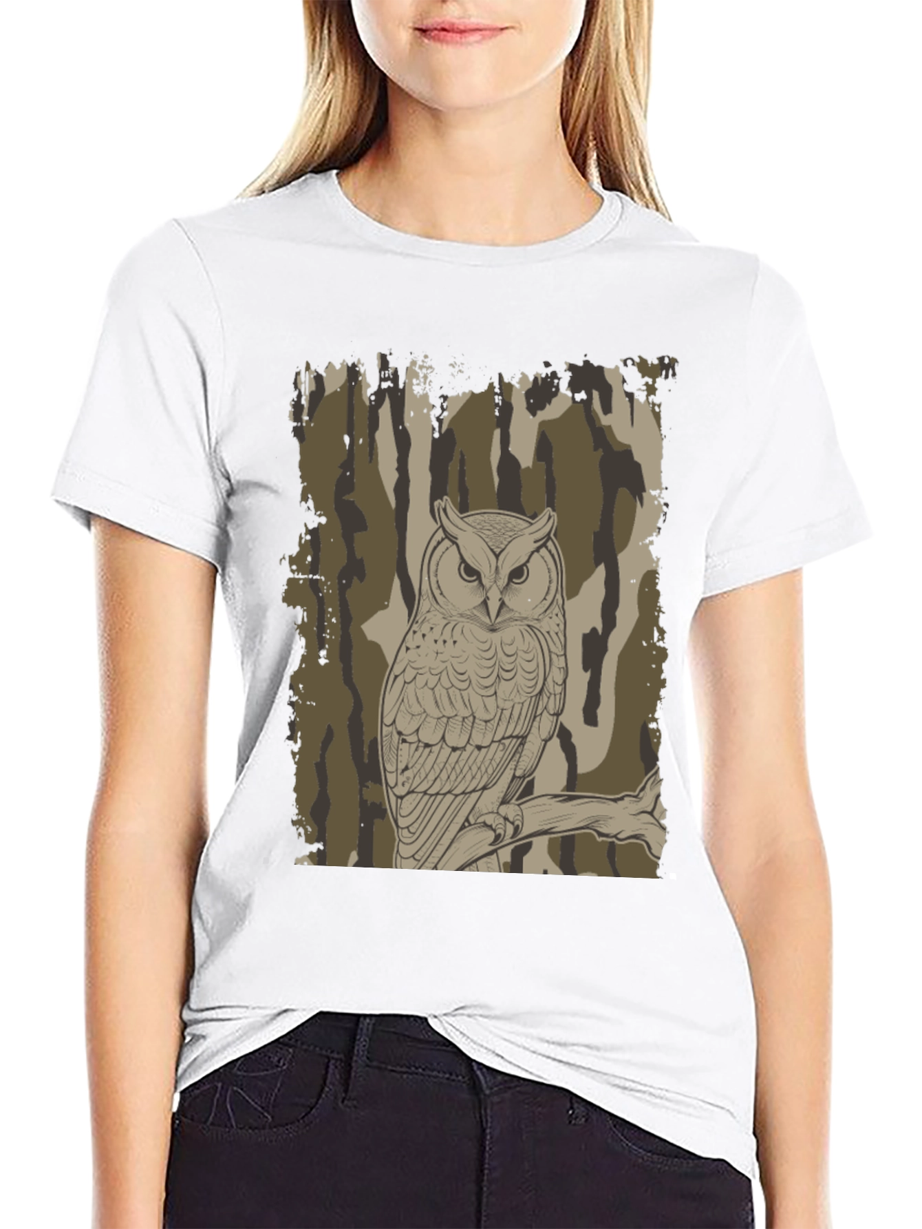 Owl Camo Graphic Print T-Shirt