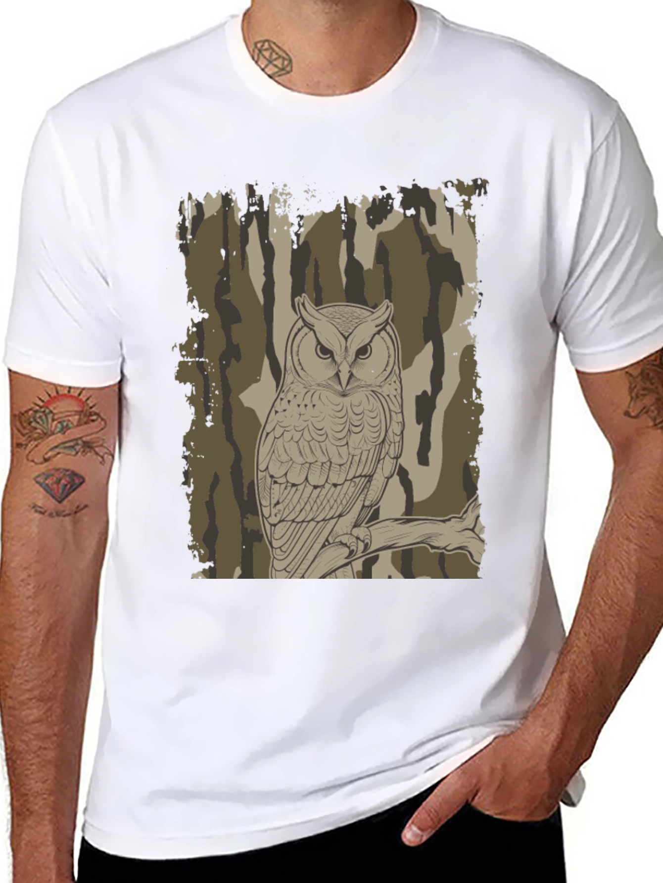 Owl Camo Graphic Print T-Shirt