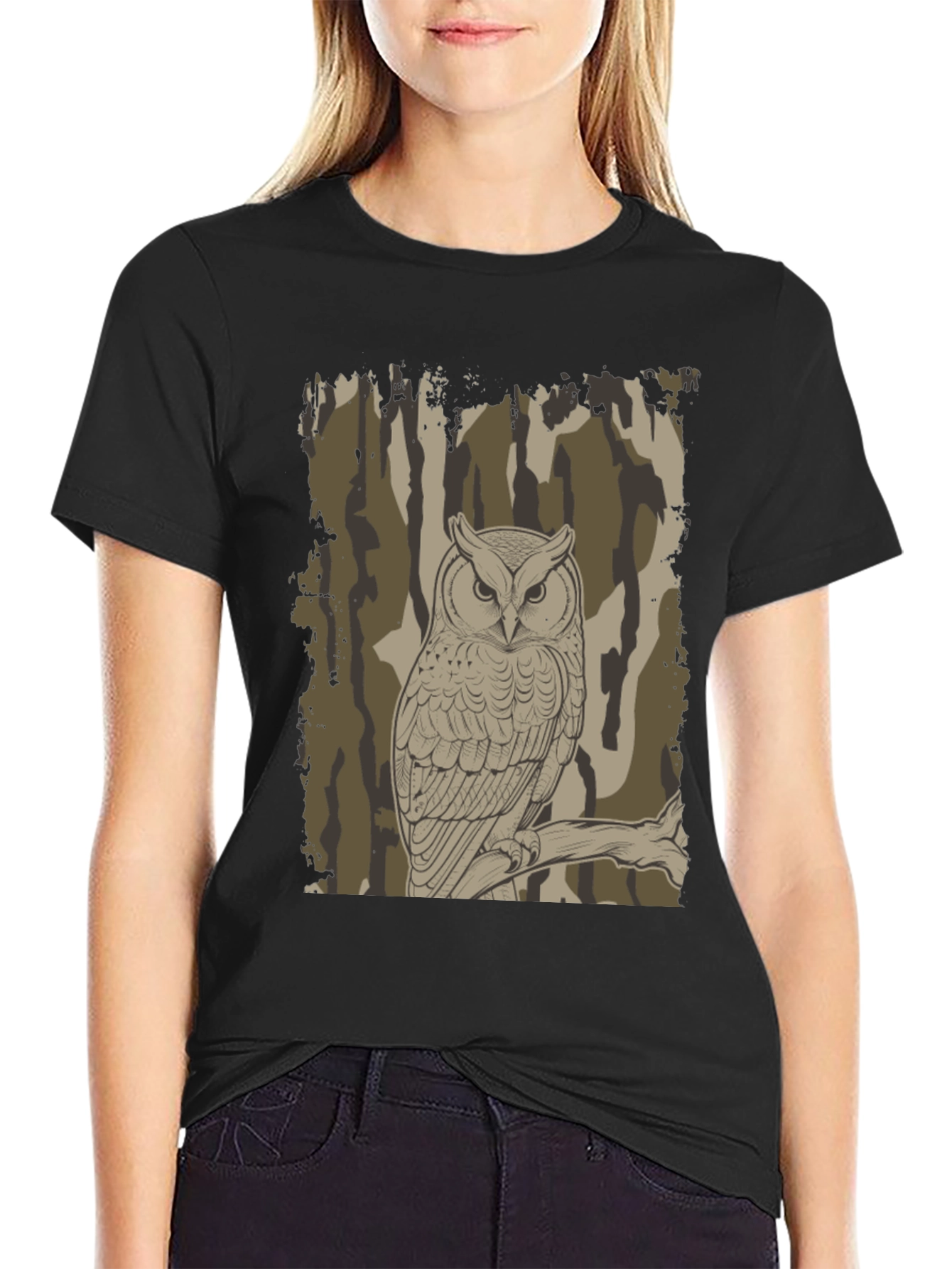 Owl Camo Graphic Print T-Shirt