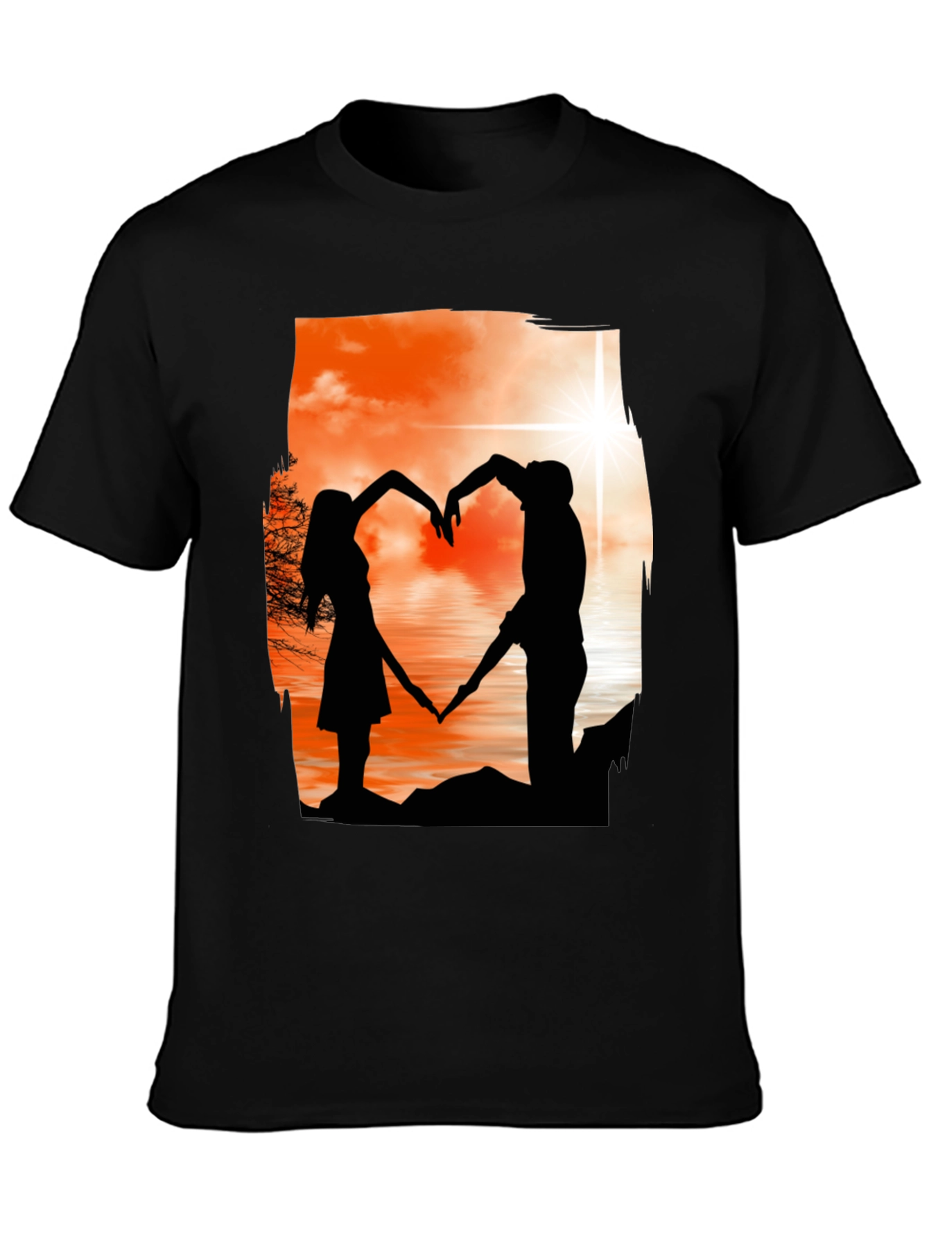 Silhouette Lovers T-Shirt - Romantic Heart Design
