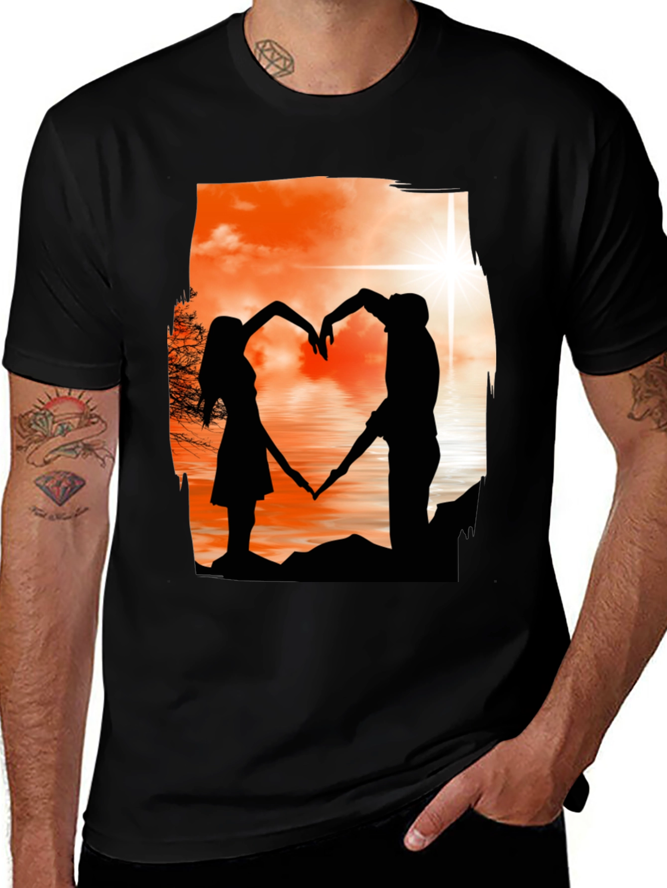 Silhouette Lovers T-Shirt - Romantic Heart Design