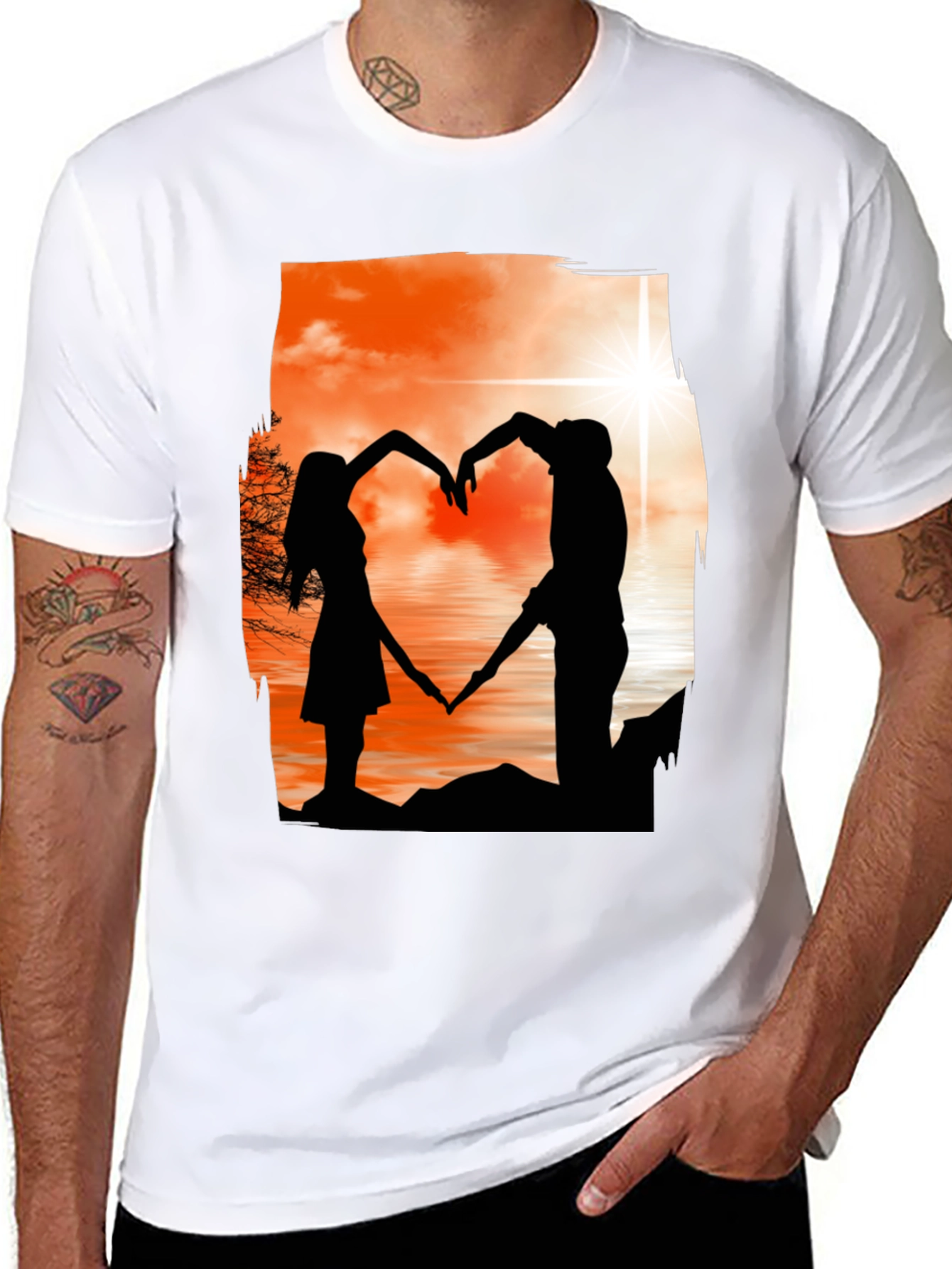 Silhouette Lovers T-Shirt - Romantic Heart Design