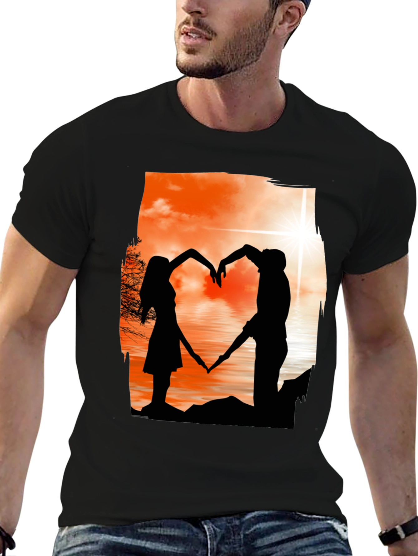 Silhouette Lovers T-Shirt - Romantic Heart Design